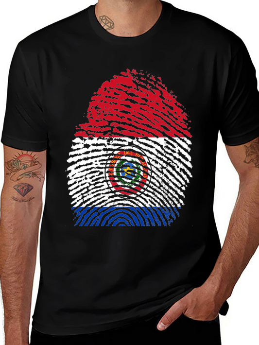 Paraguay Flag Fingerprint Graphic Tee - Black