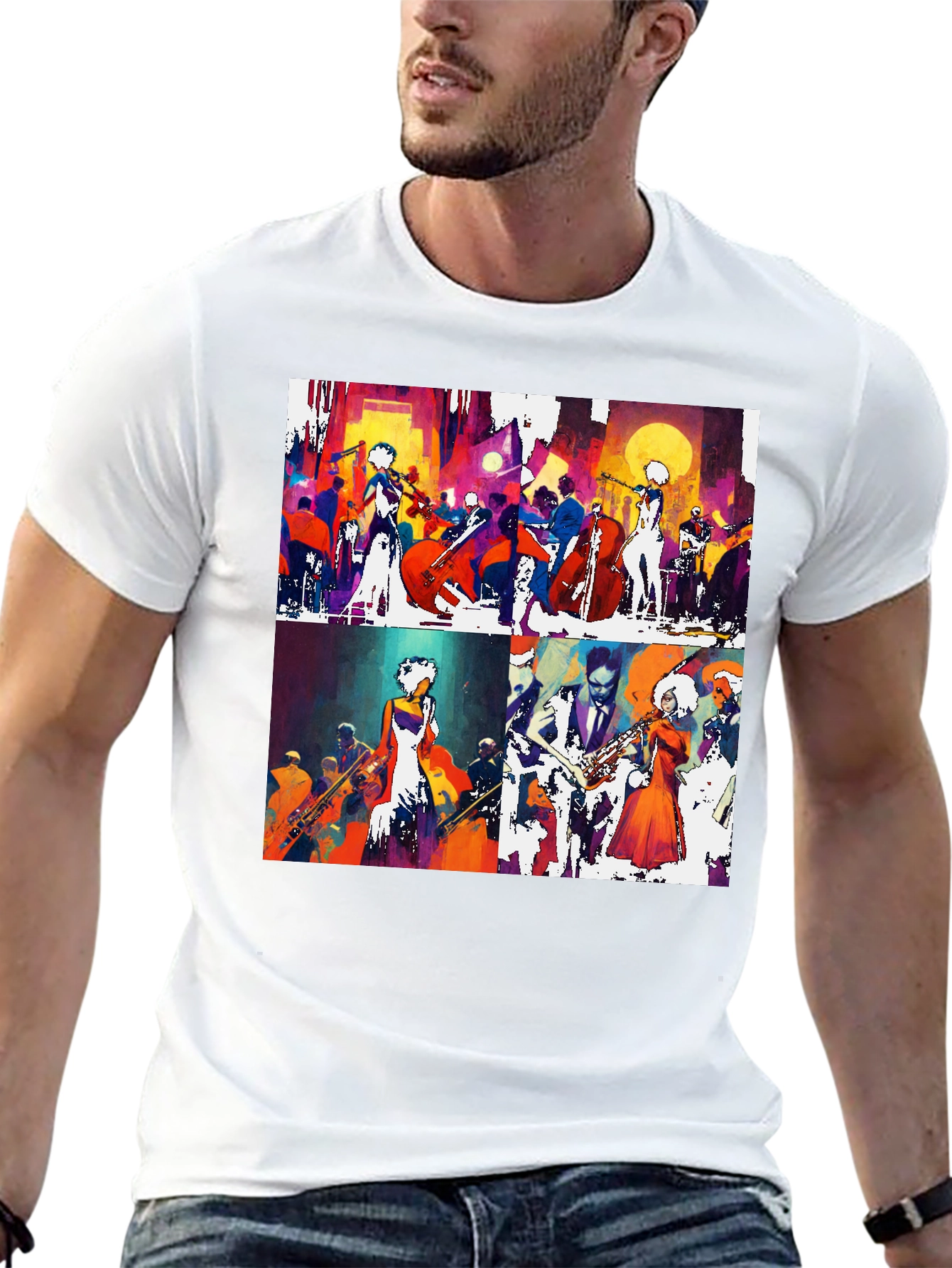 Abstract Jazz Band Graphic Tee - Mens Black T-Shirt