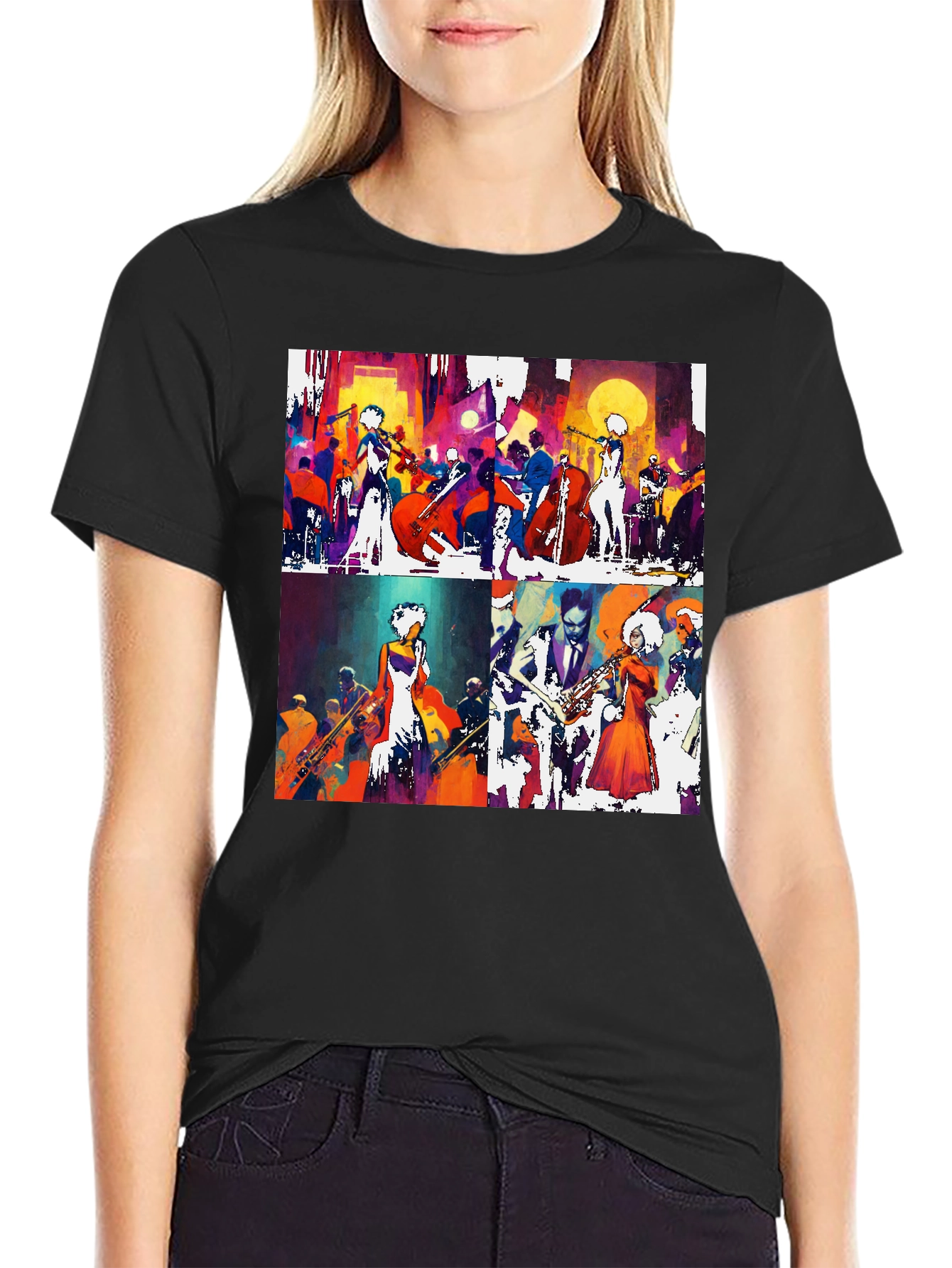Abstract Jazz Band Graphic Tee - Mens Black T-Shirt