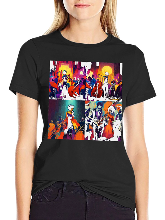 Abstract Jazz Band Graphic Tee - Mens Black T-Shirt
