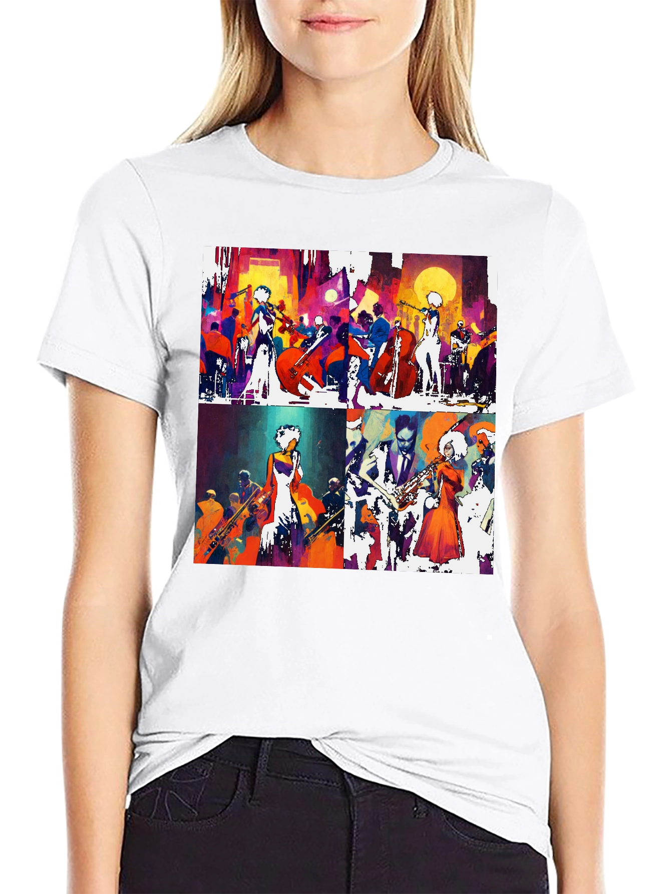 Abstract Jazz Band Graphic Tee - Mens Black T-Shirt