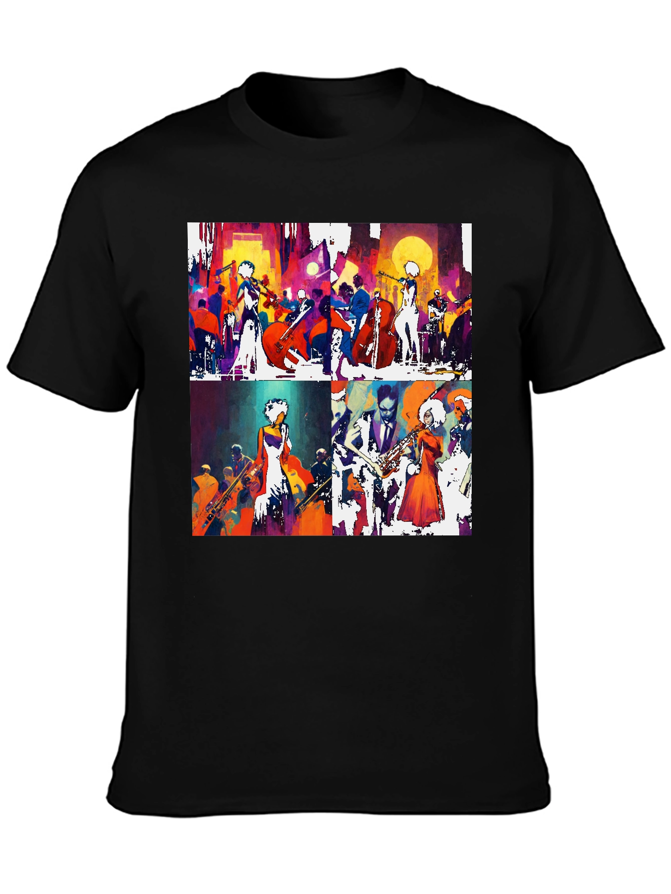 Abstract Jazz Band Graphic Tee - Mens Black T-Shirt