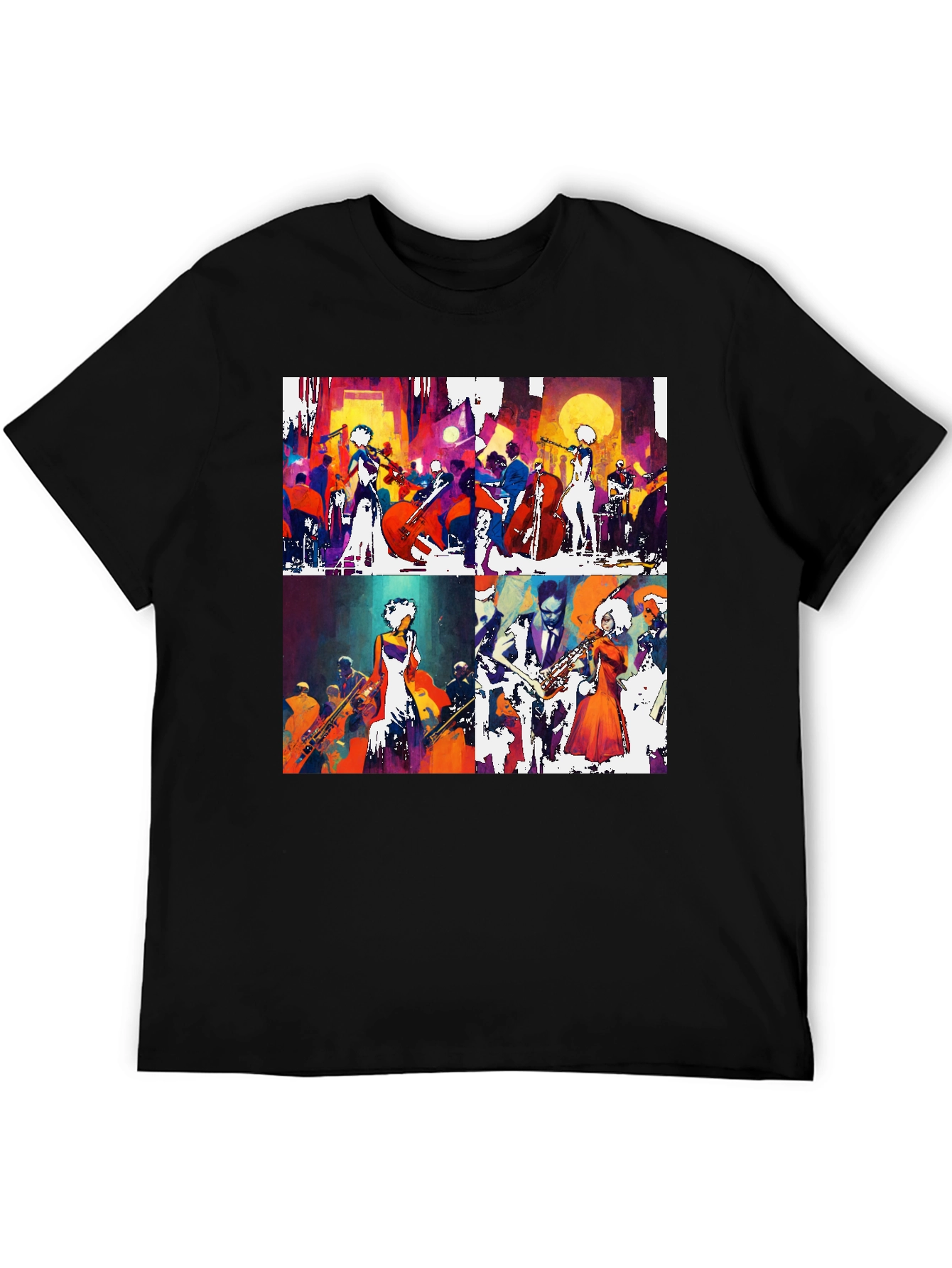 Abstract Jazz Band Graphic Tee - Mens Black T-Shirt