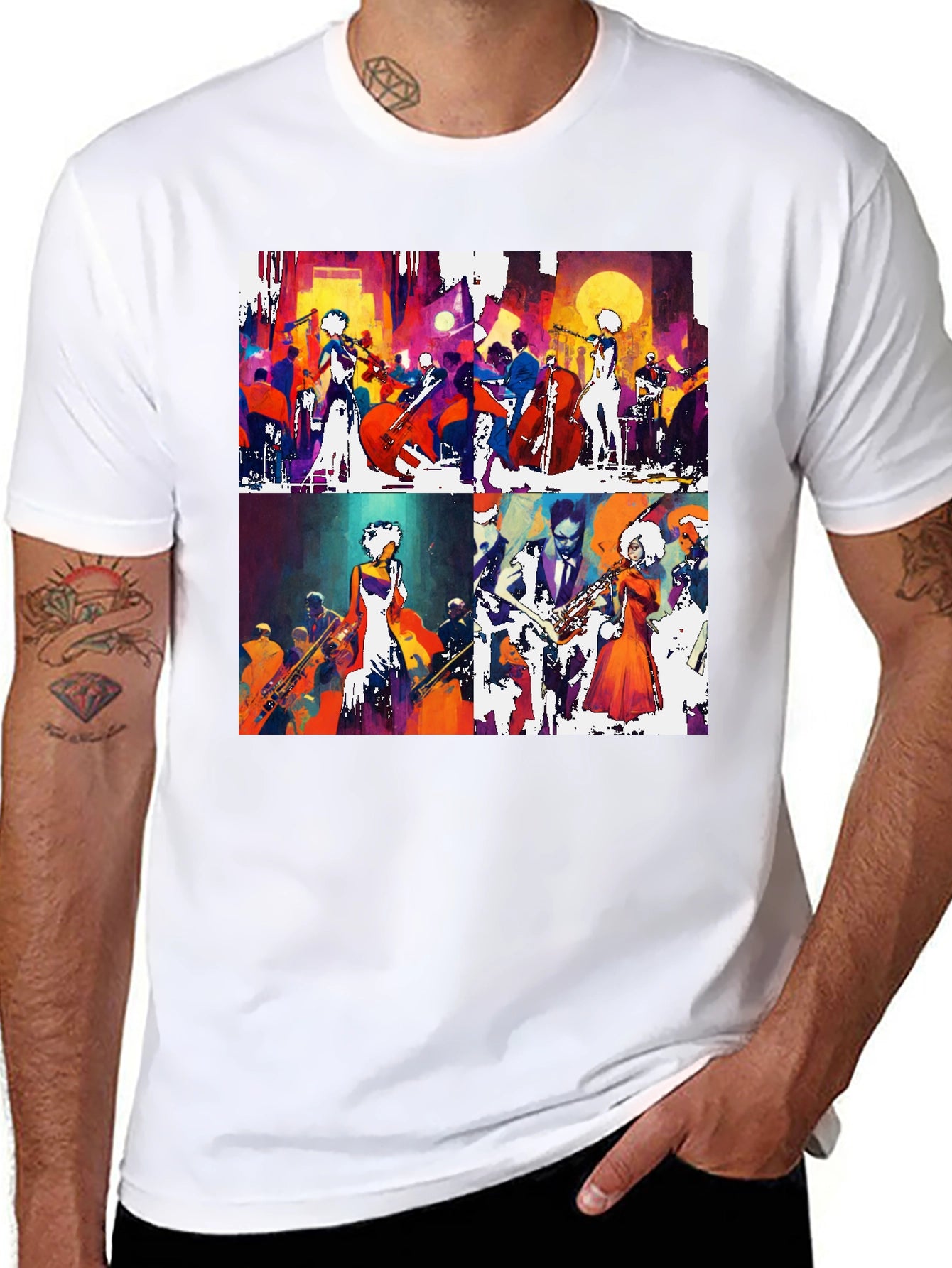 Abstract Jazz Band Graphic Tee - Mens Black T-Shirt