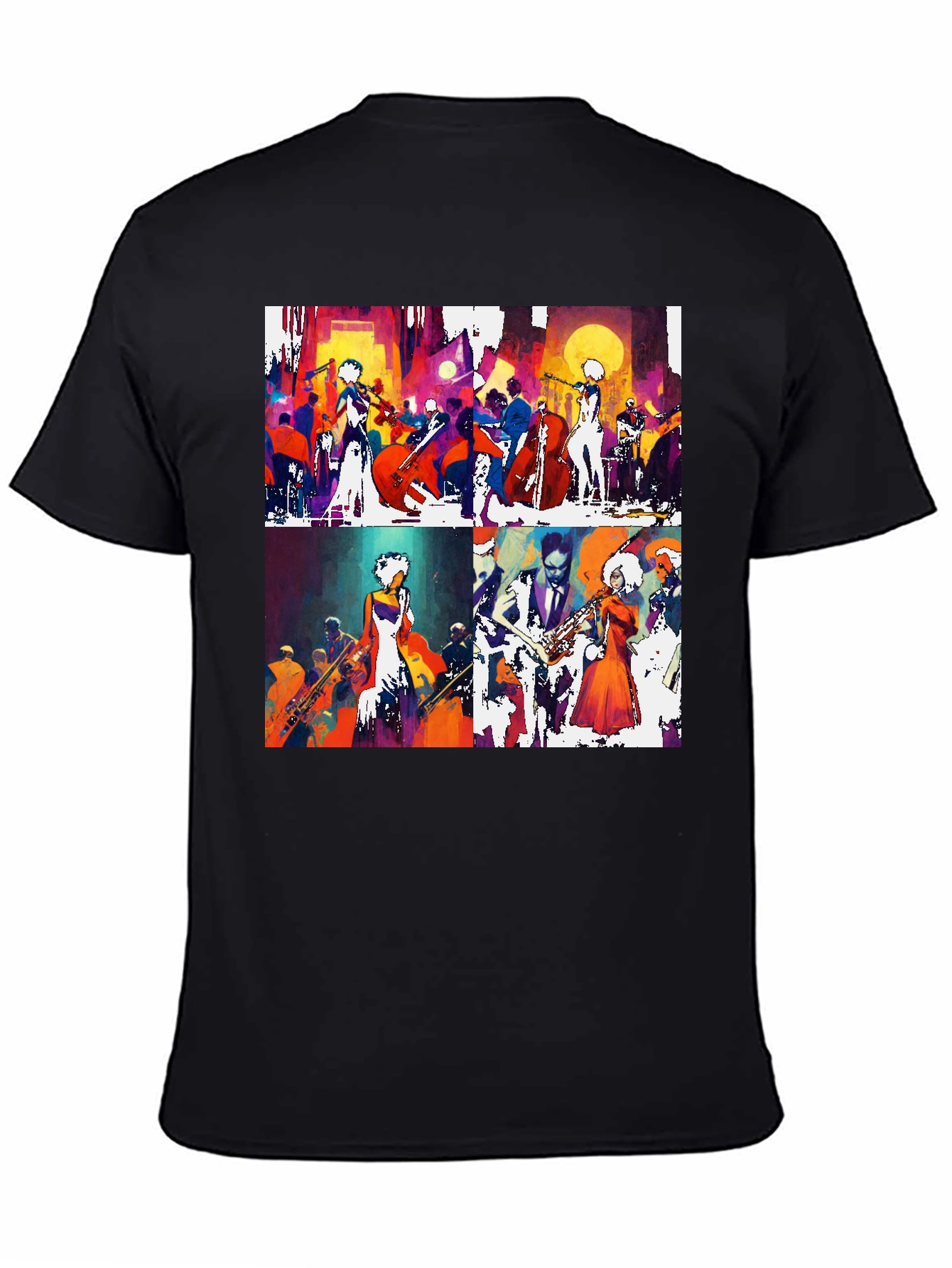 Abstract Jazz Band Graphic Tee - Mens Black T-Shirt