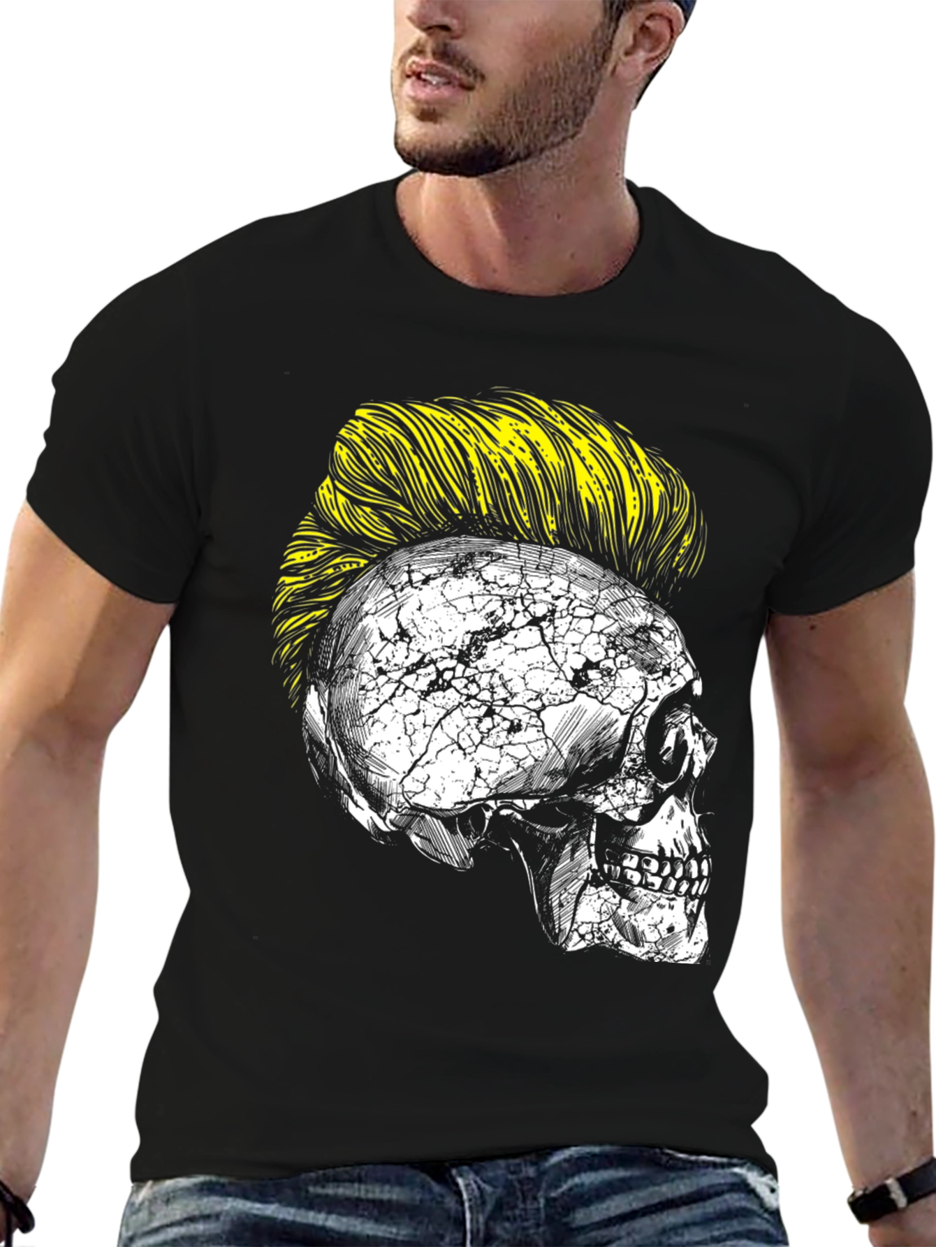 Skull with Mohawk Graphic Tee - Unique Fashion Statement