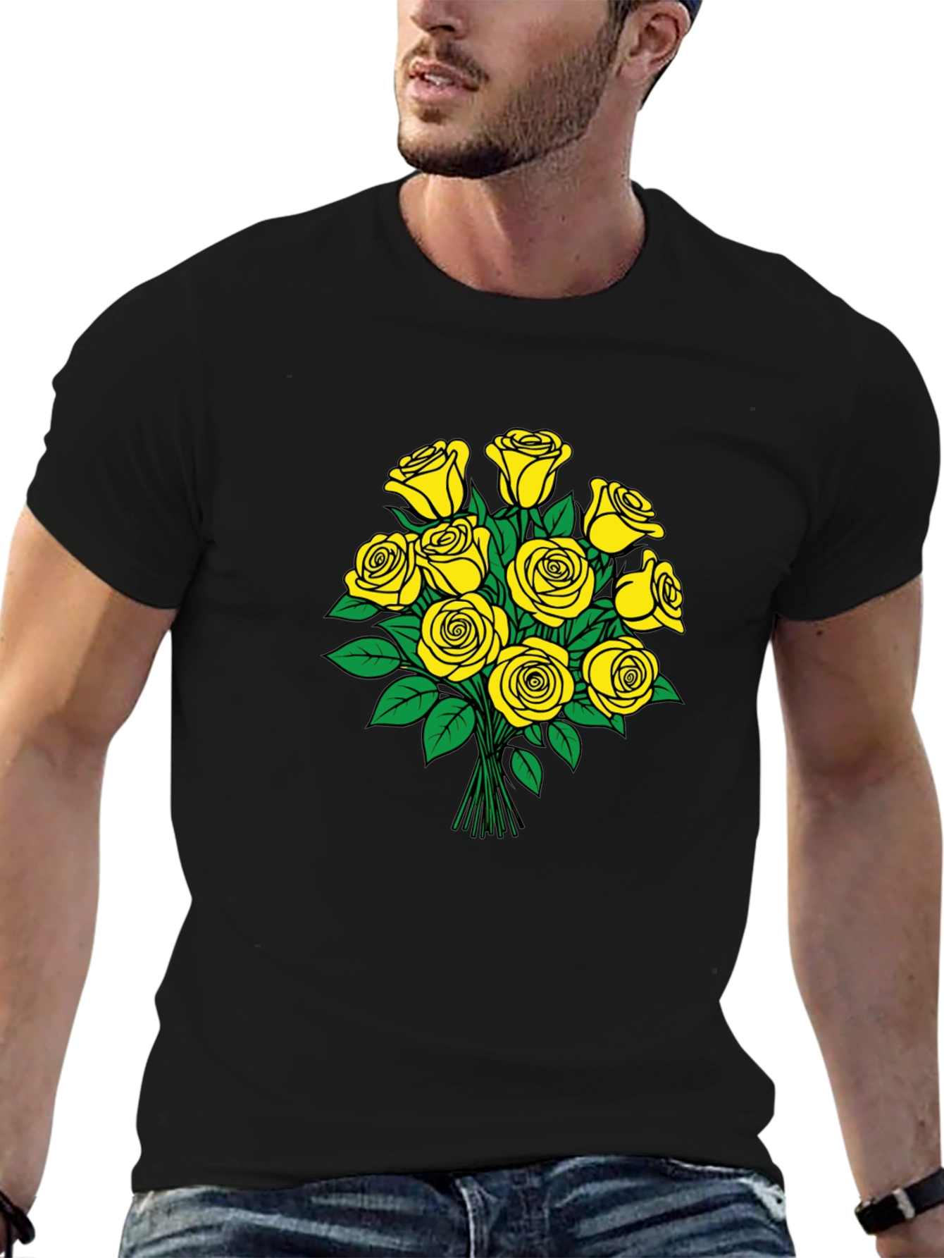 Yellow Roses Graphic Black T-Shirt