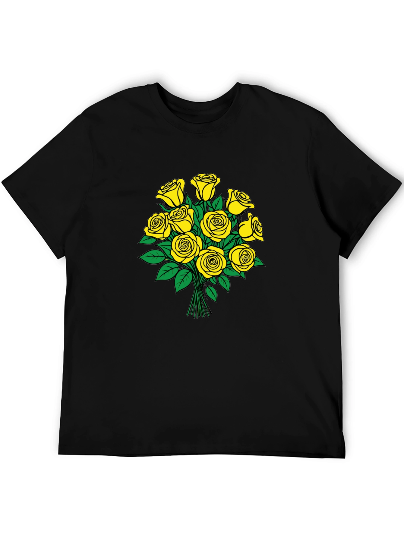 Yellow Roses Graphic Black T-Shirt