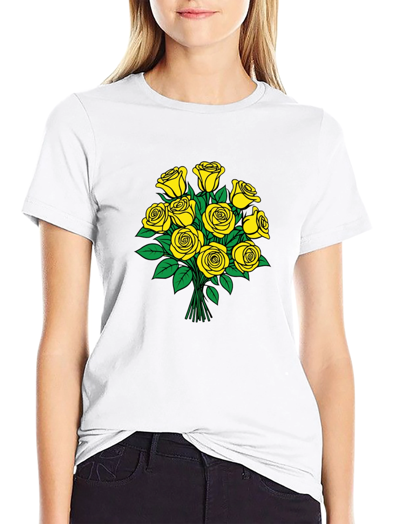 Yellow Roses Graphic Black T-Shirt