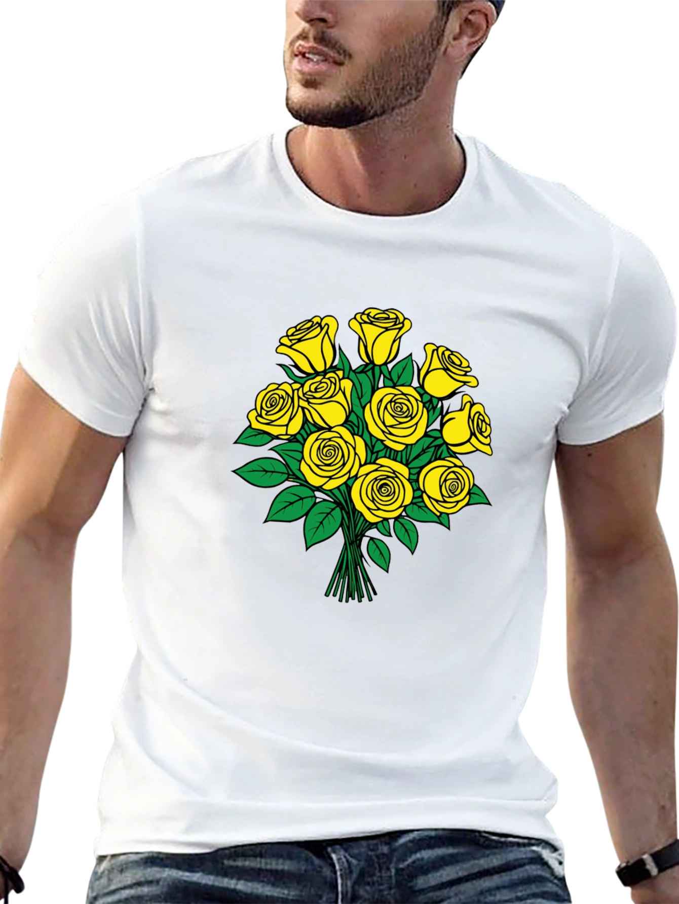 Yellow Roses Graphic Black T-Shirt