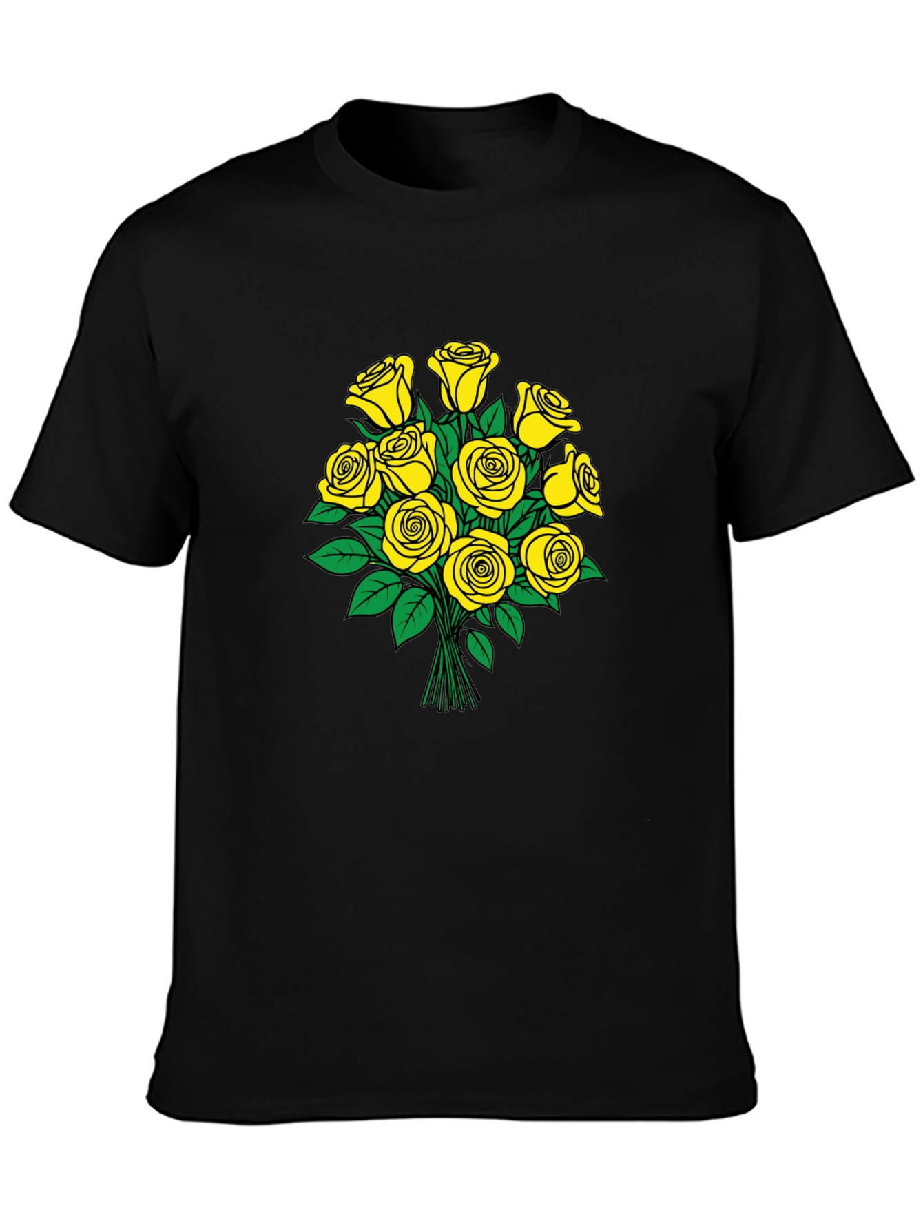 Yellow Roses Graphic Black T-Shirt