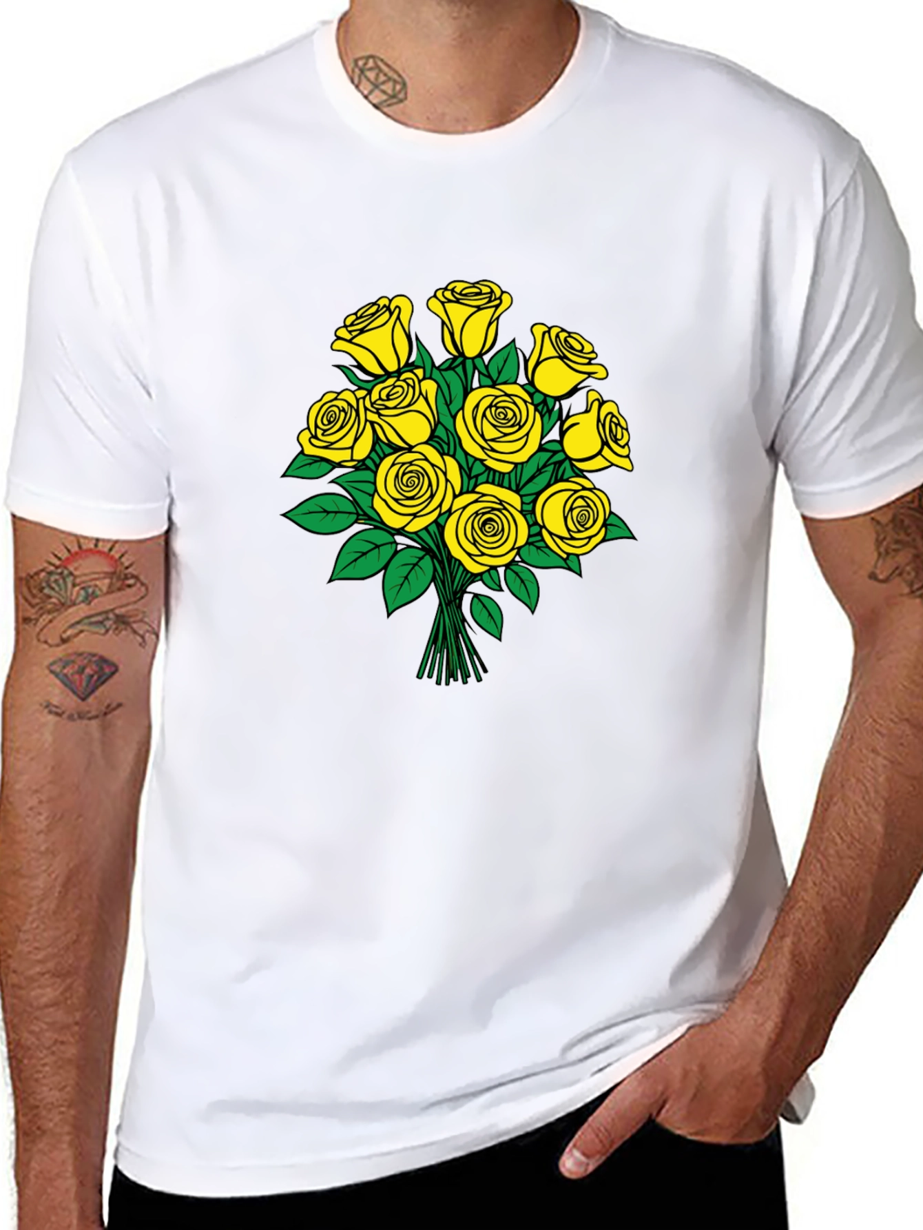 Yellow Roses Graphic Black T-Shirt