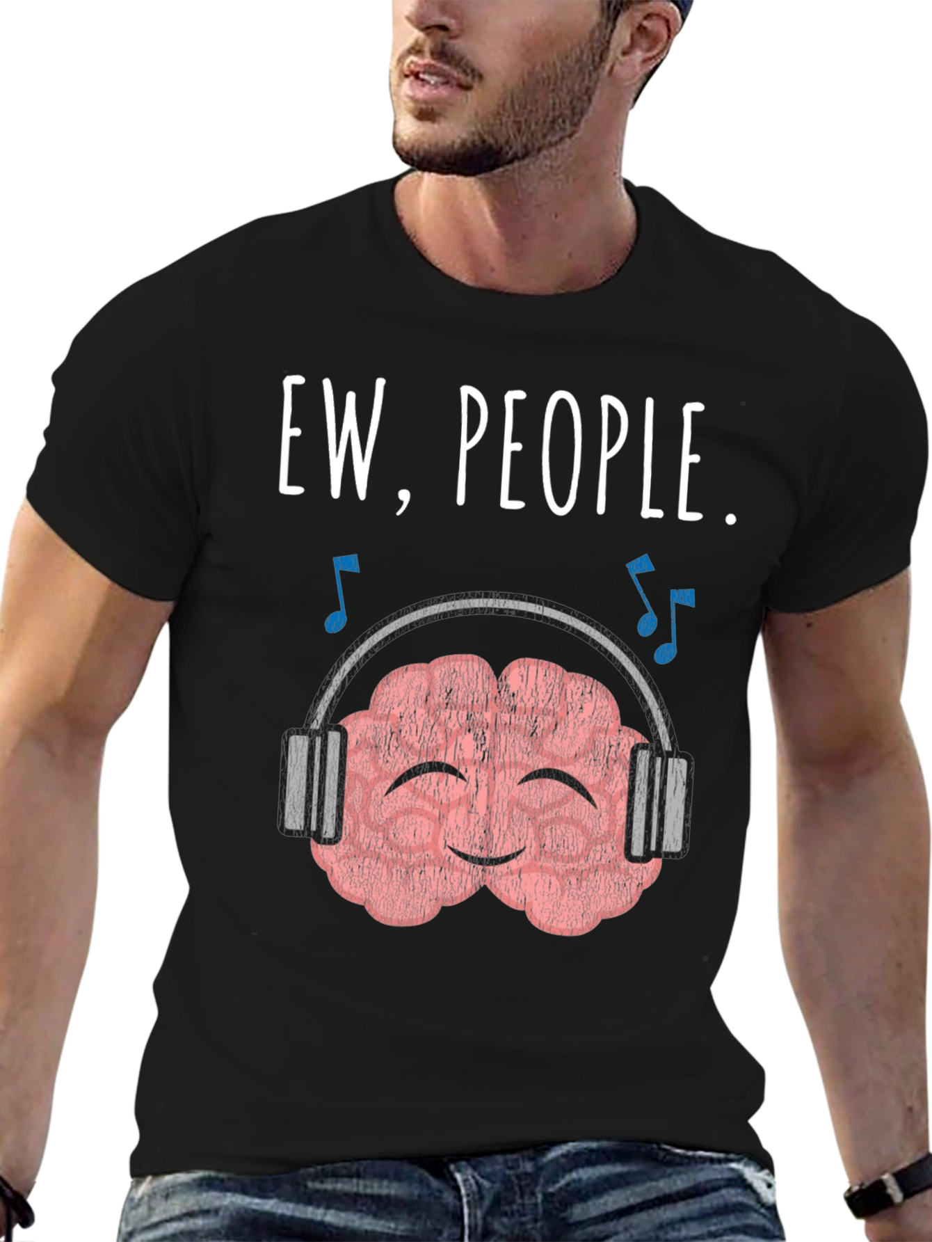 Ew People. Brain with Headphones Graphic T-Shirt
