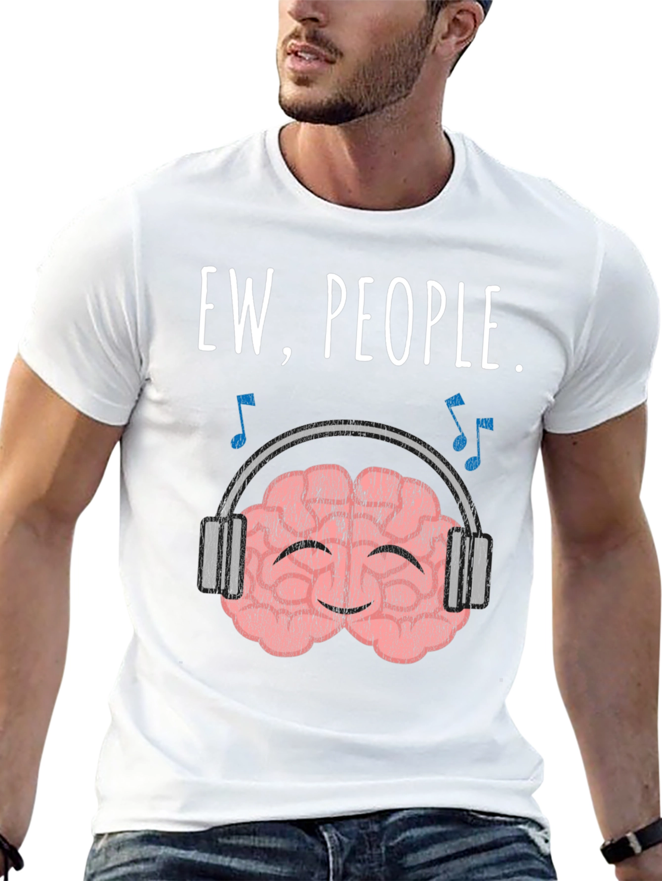 Ew People. Brain with Headphones Graphic T-Shirt