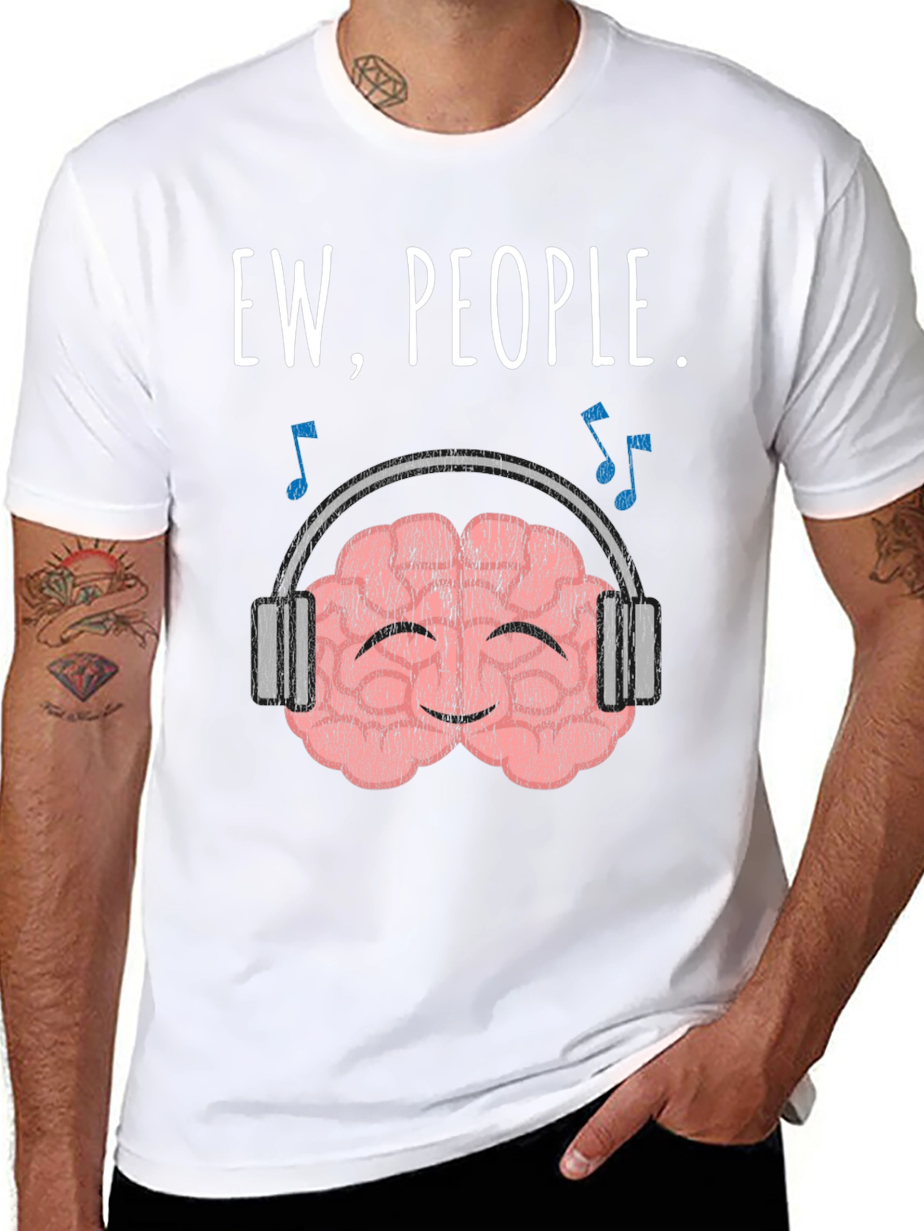 Ew People. Brain with Headphones Graphic T-Shirt