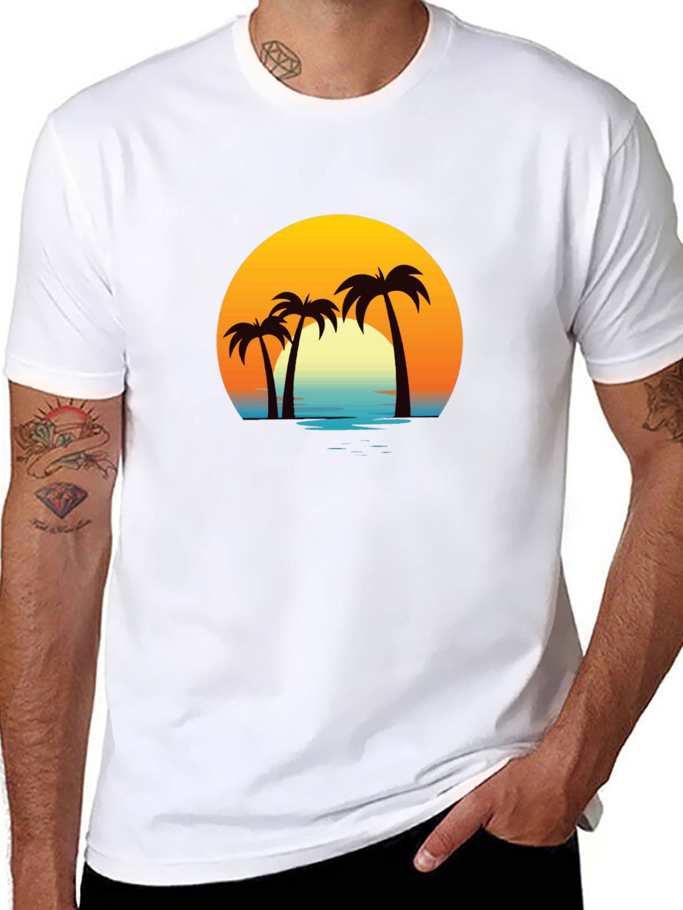 Tropical Sunset Palm Tree Graphic T-Shirt