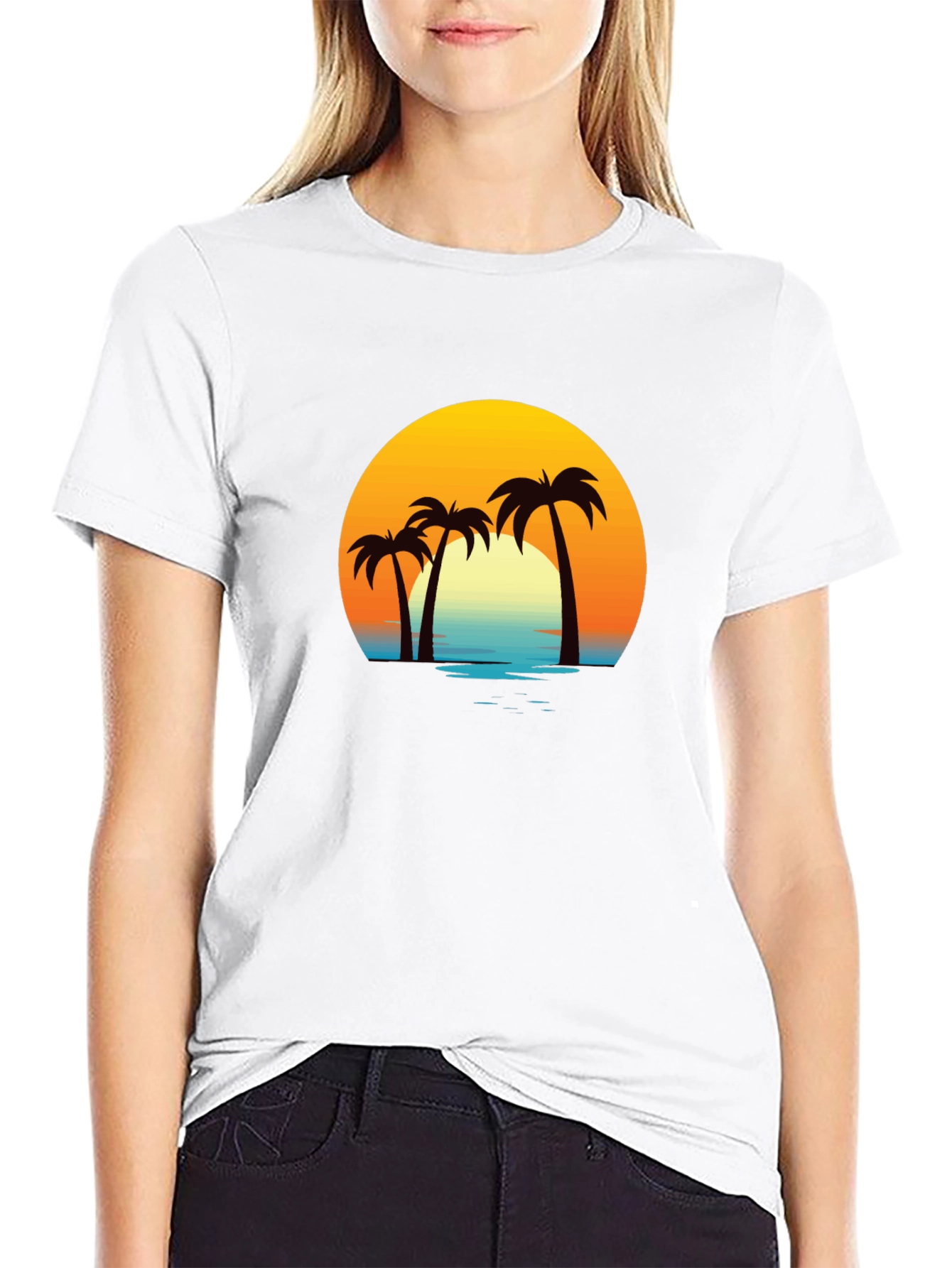 Tropical Sunset Palm Tree Graphic T-Shirt