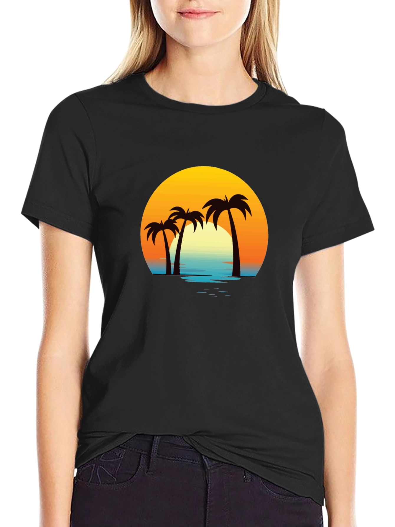 Tropical Sunset Palm Tree Graphic T-Shirt