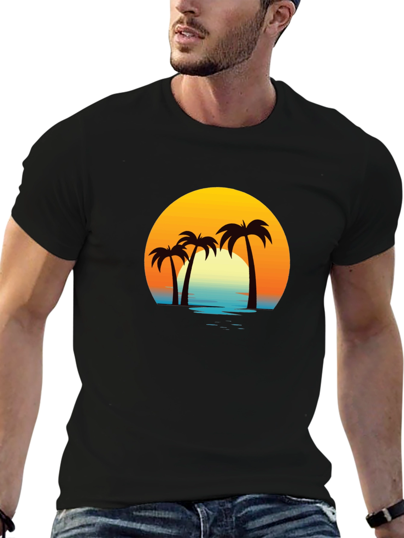 Tropical Sunset Palm Tree Graphic T-Shirt