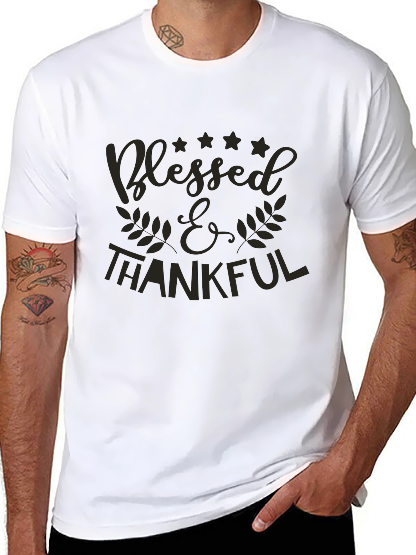 Blessed & Thankful Graphic Tee - Casual Black T-Shirt