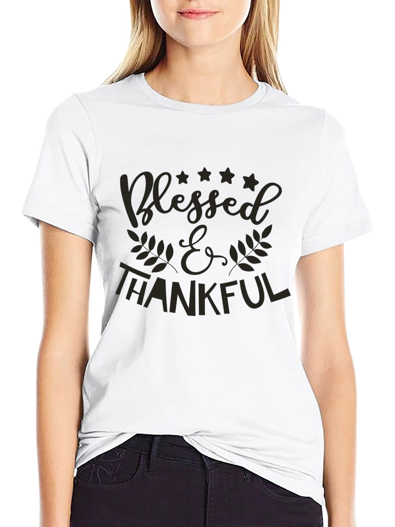 Blessed & Thankful Graphic Tee - Casual Black T-Shirt