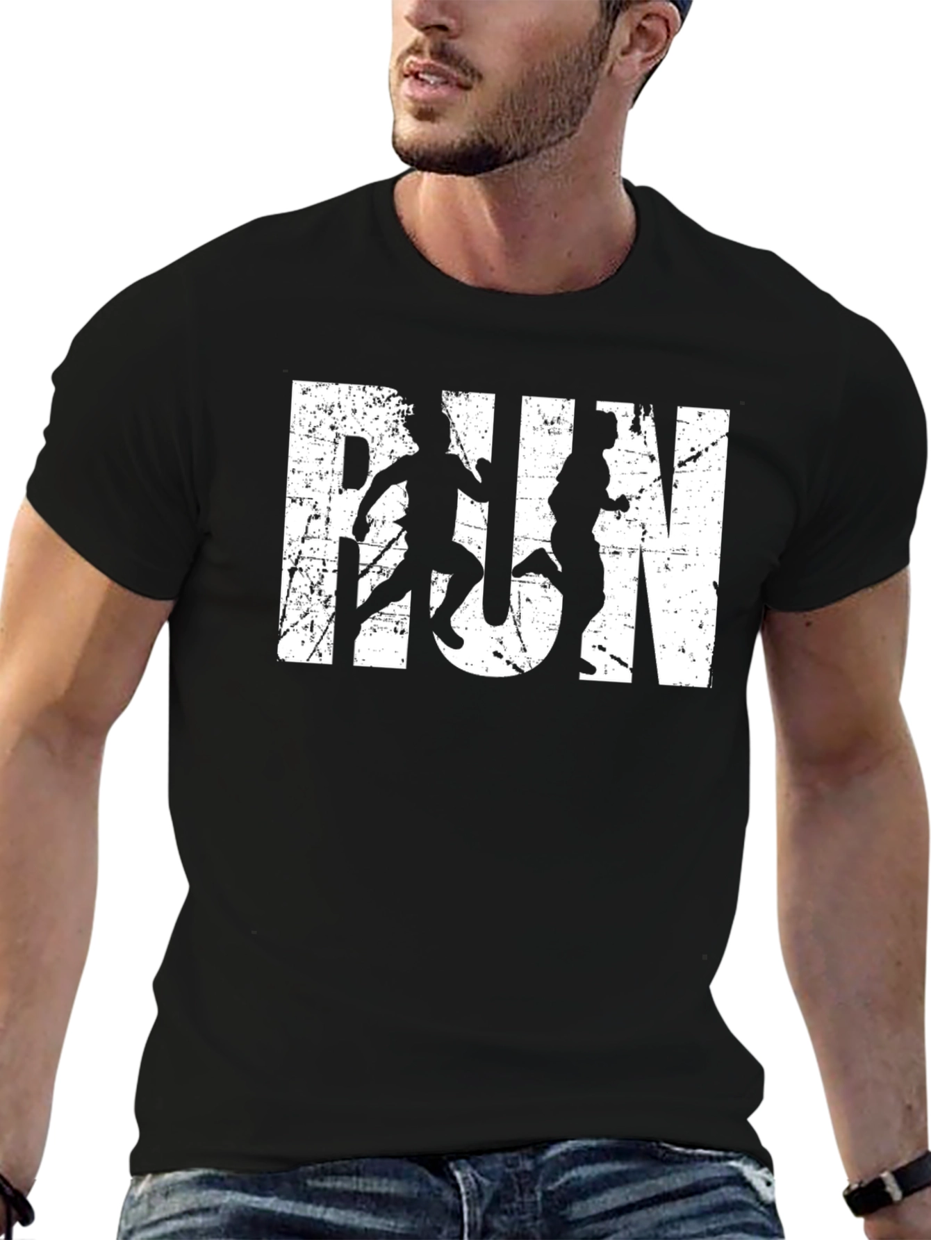 Distressed RUN Graphic T-Shirt