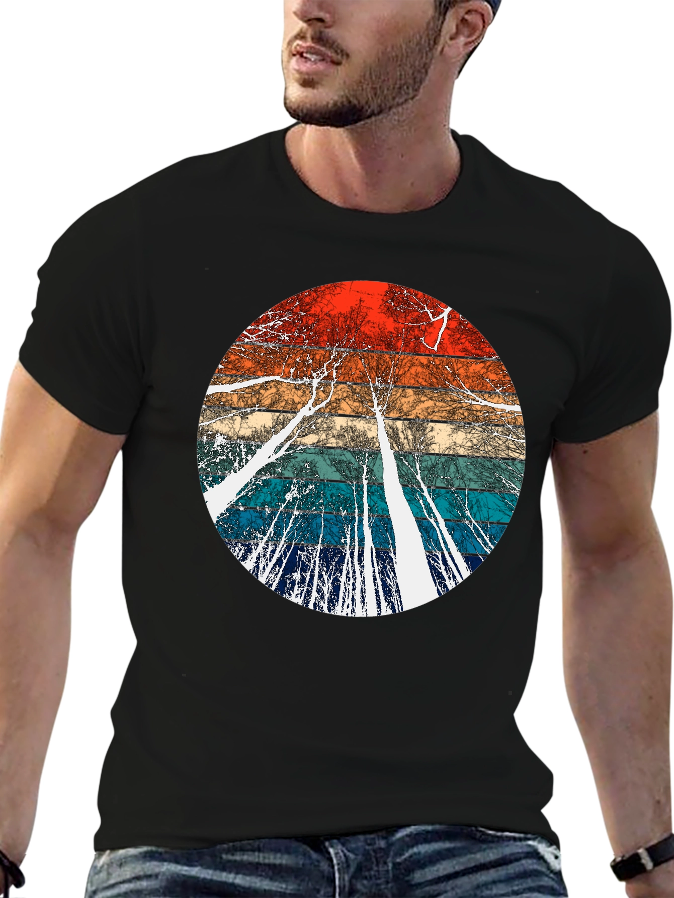Retro Trees Graphic Tee - Cool Nature Inspired Design