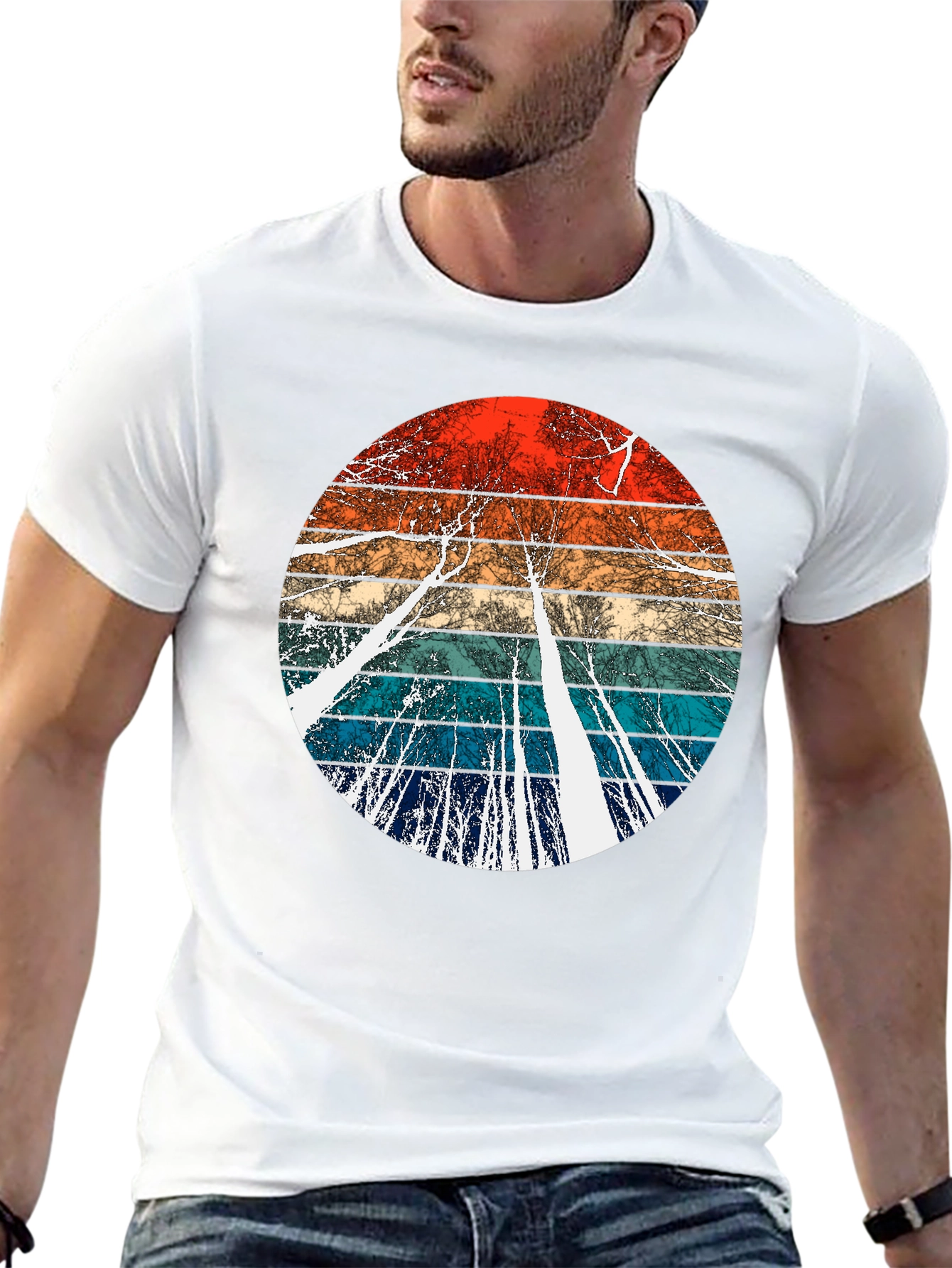 Retro Trees Graphic Tee - Cool Nature Inspired Design