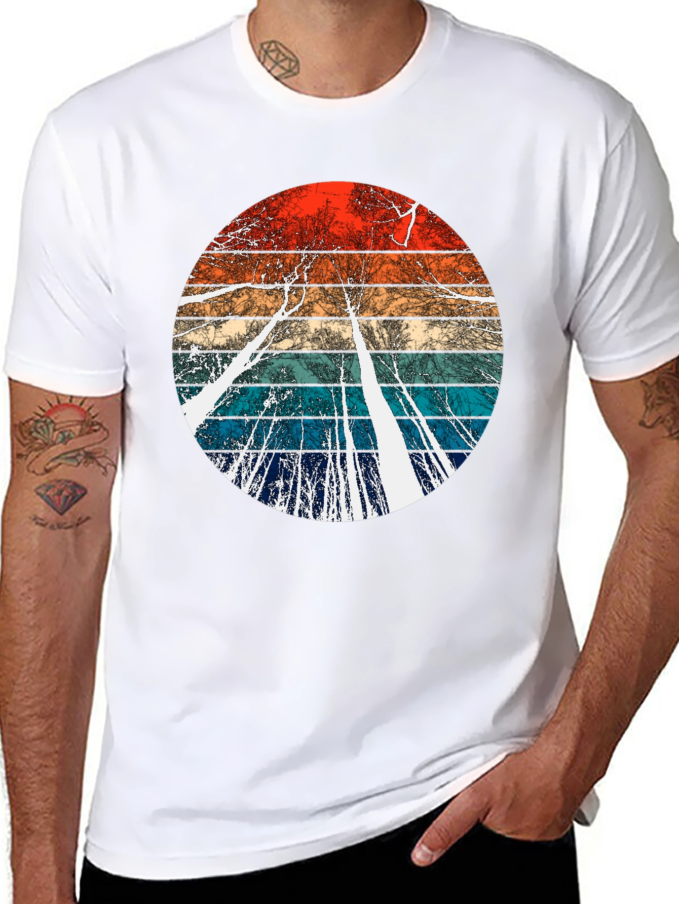 Retro Trees Graphic Tee - Cool Nature Inspired Design