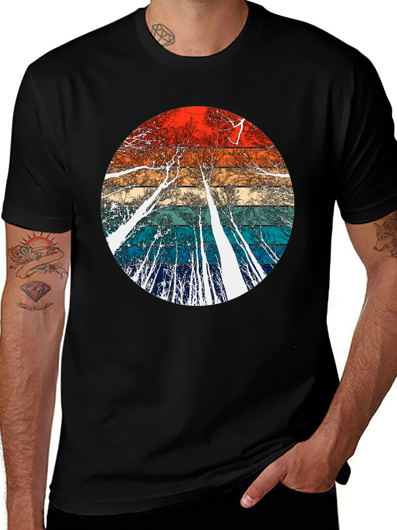 Retro Trees Graphic Tee - Cool Nature Inspired Design