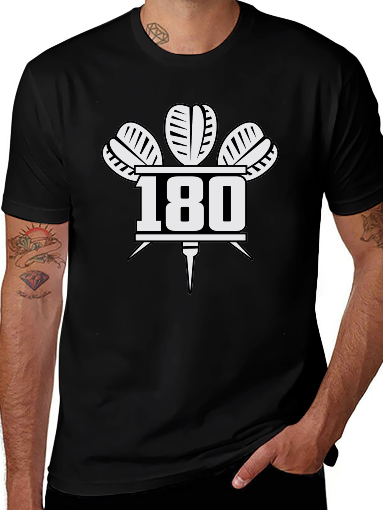 Darts 180 T-Shirt - Black Dartboard Design