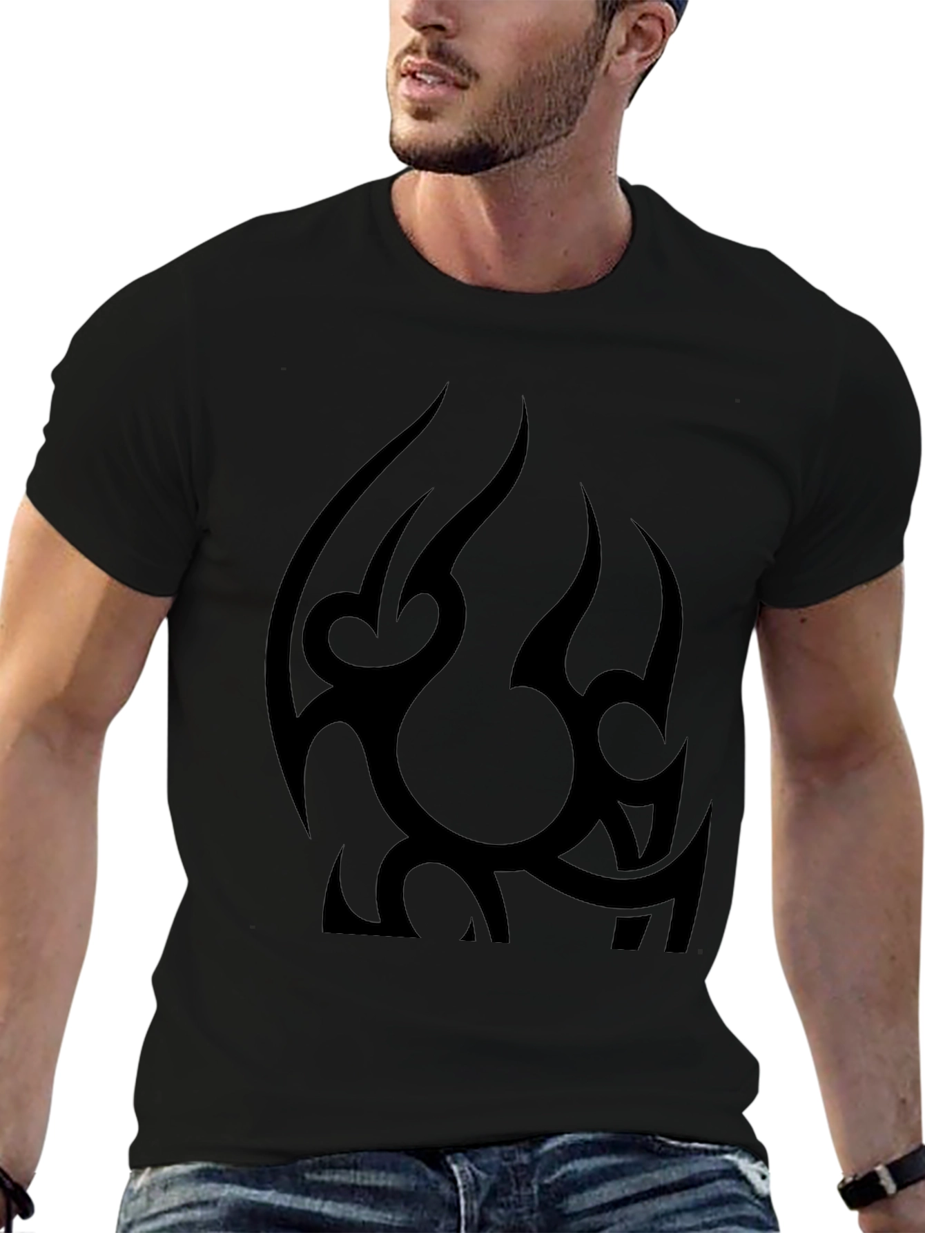 Mens Black Tribal Graphic Tee - Casual Style