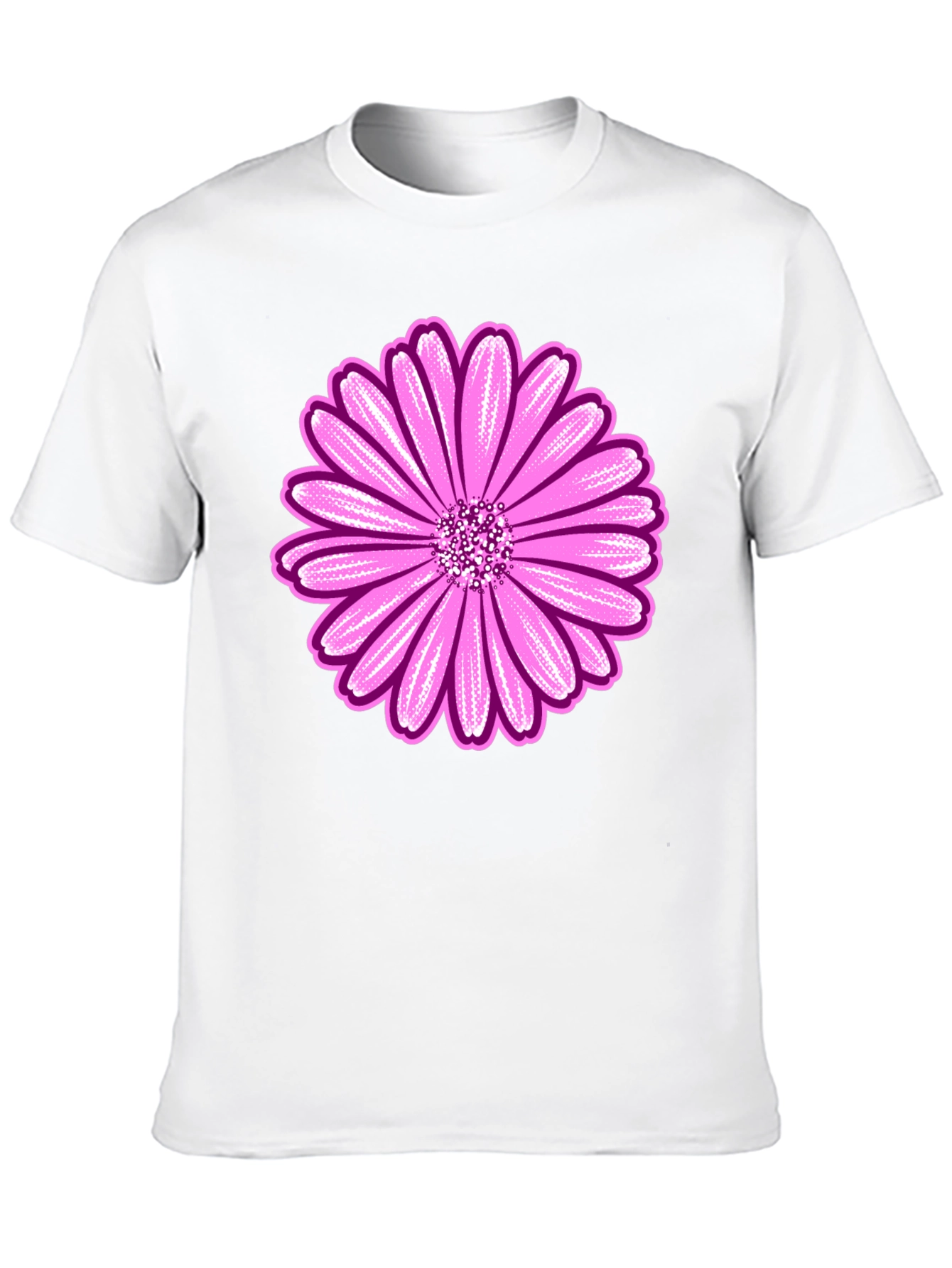 Pink Daisy Graphic Black T-Shirt