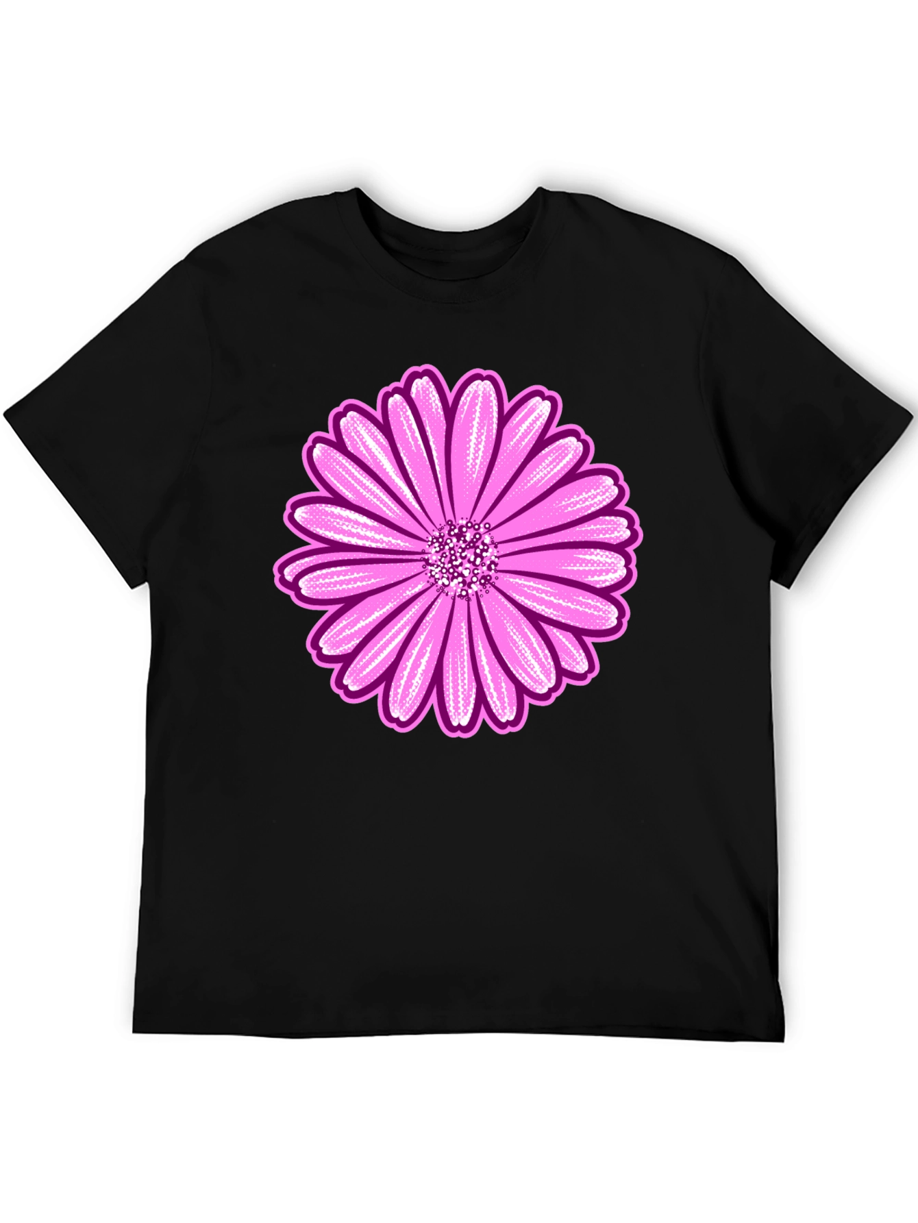 Pink Daisy Graphic Black T-Shirt