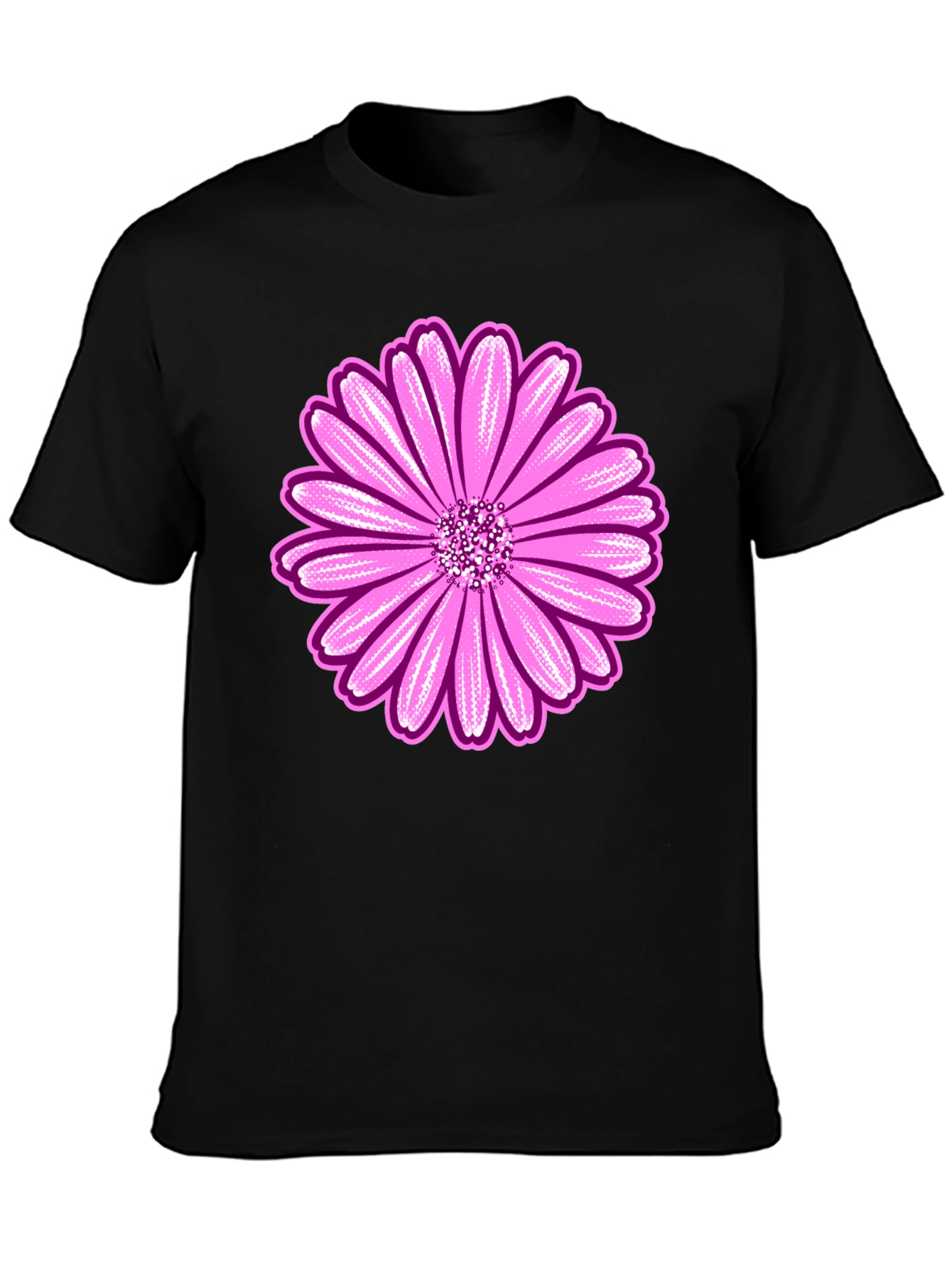 Pink Daisy Graphic Black T-Shirt