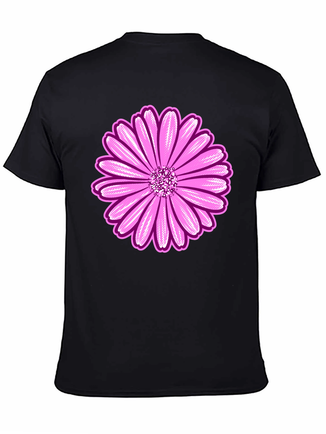Pink Daisy Graphic Black T-Shirt