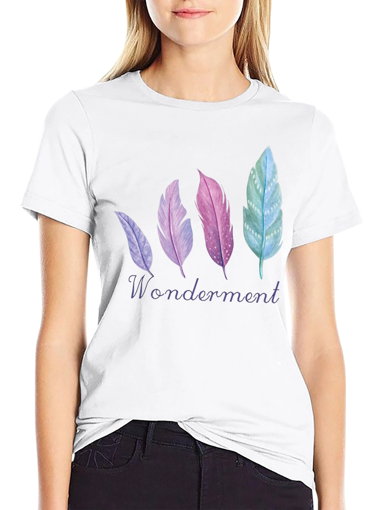 Wonderment Feather Graphic Black T-Shirt