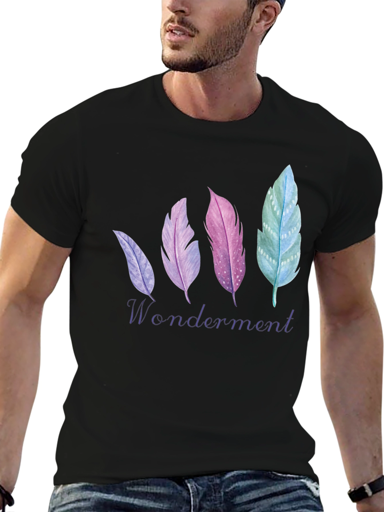 Wonderment Feather Graphic Black T-Shirt