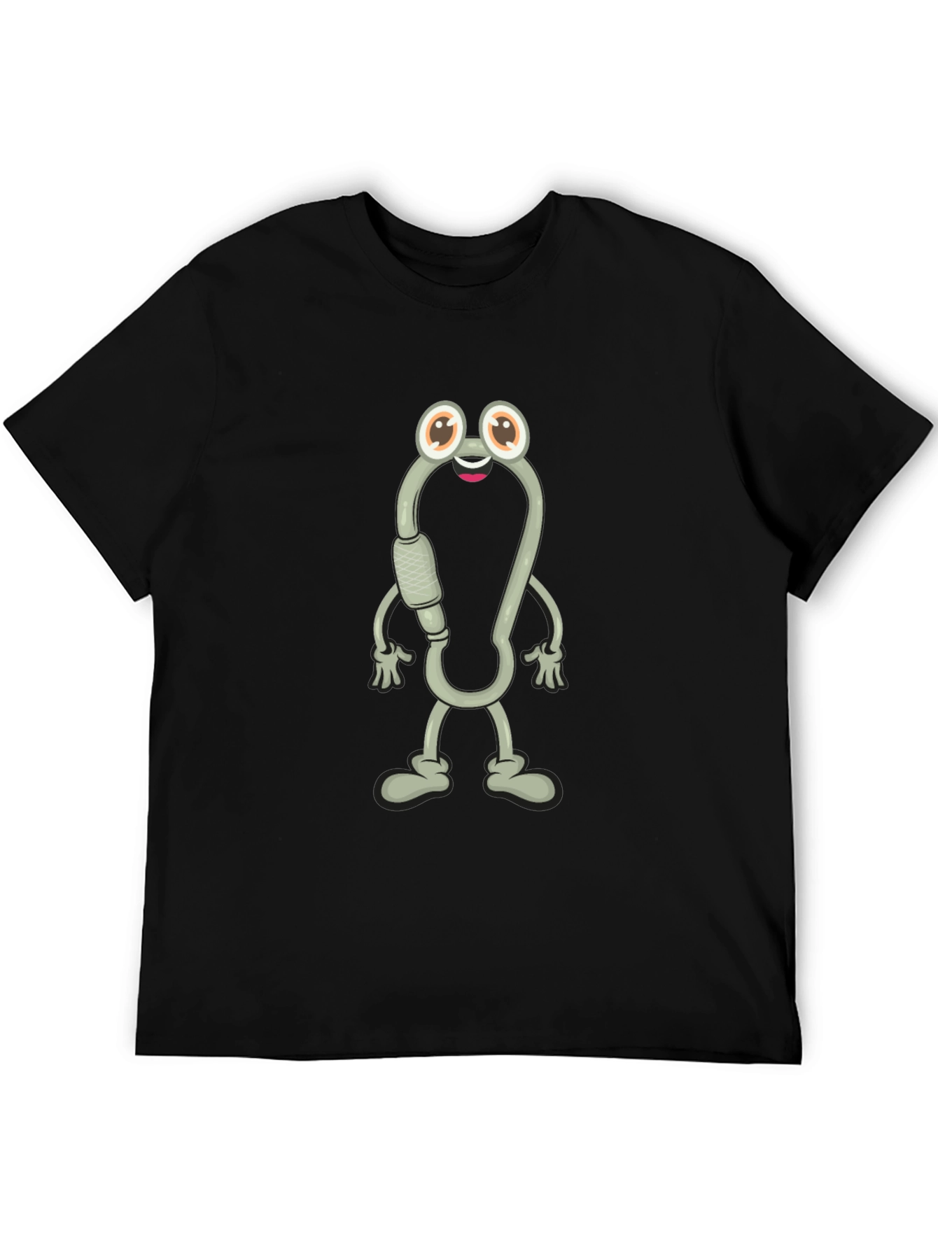 Cartoon Carabiner Character Black T-Shirt