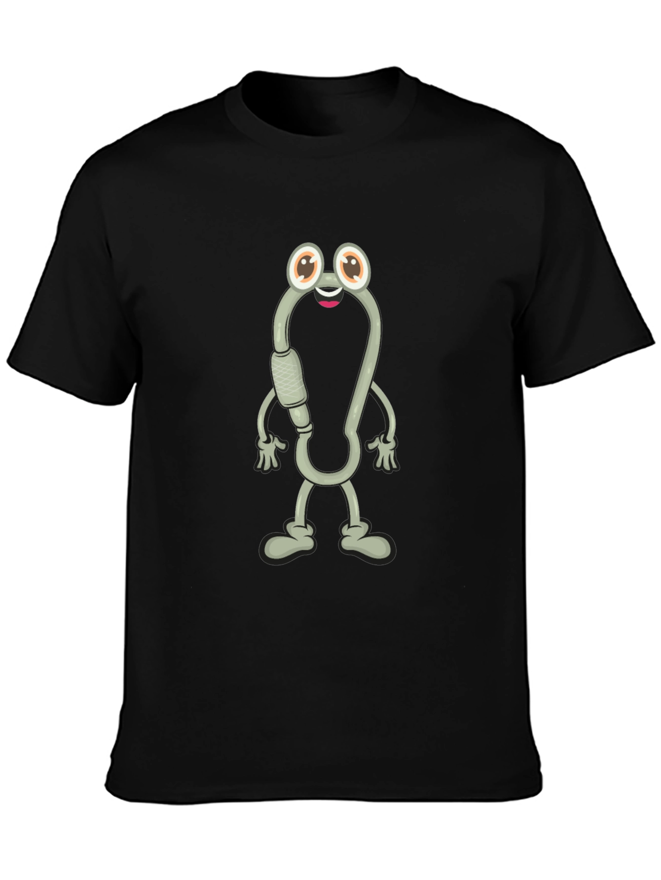 Cartoon Carabiner Character Black T-Shirt