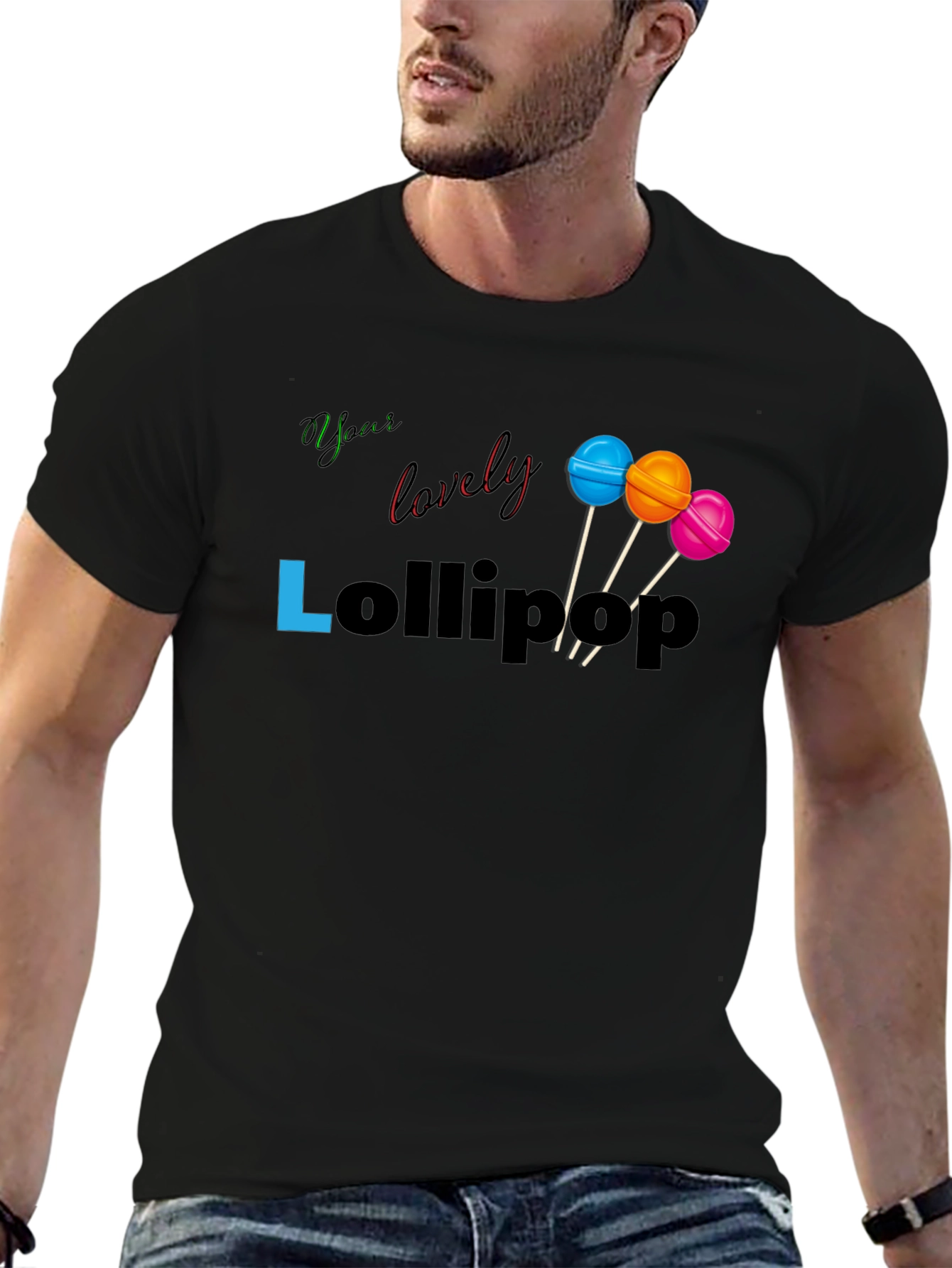 Yous Lovely Lollipop Graphic Black T-Shirt