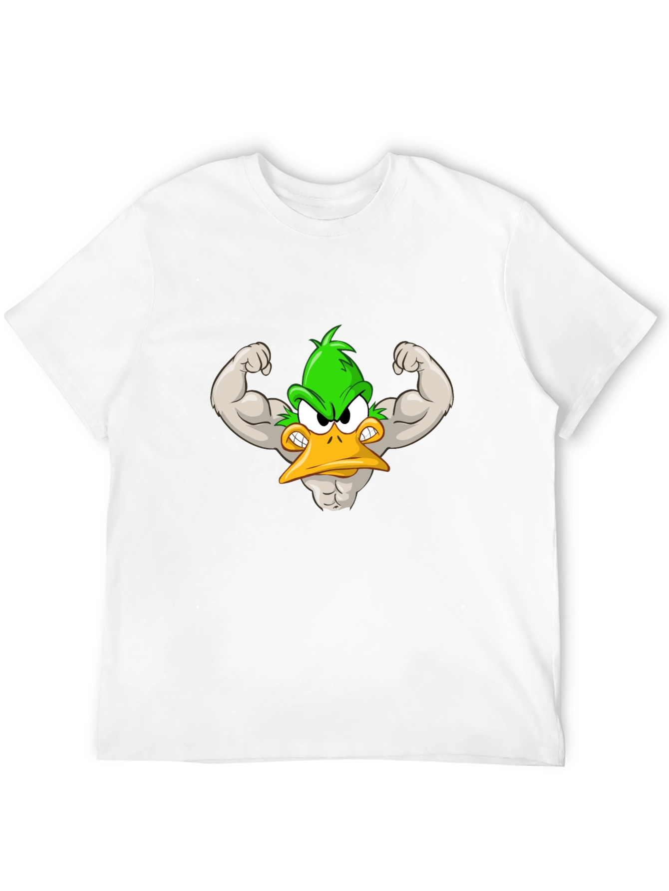 Muscular Cartoon Duck Graphic Tee - Black Cotton Shirt