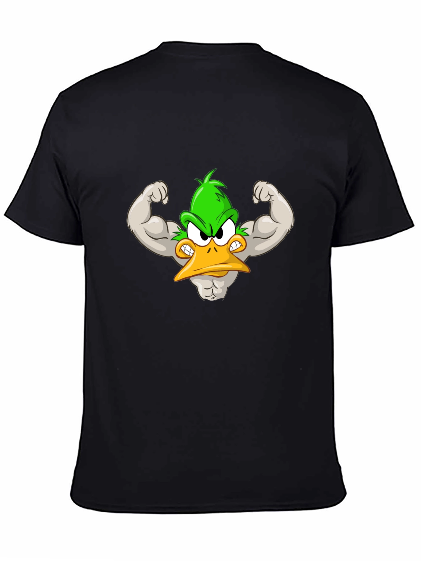 Muscular Cartoon Duck Graphic Tee - Black Cotton Shirt