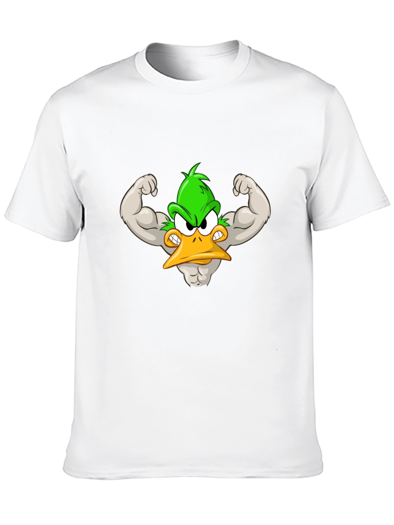 Muscular Cartoon Duck Graphic Tee - Black Cotton Shirt