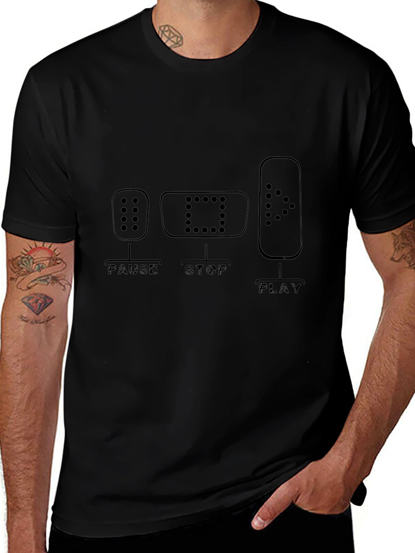 Pause Stop Play Graphic Tee - Music Lover Shirt