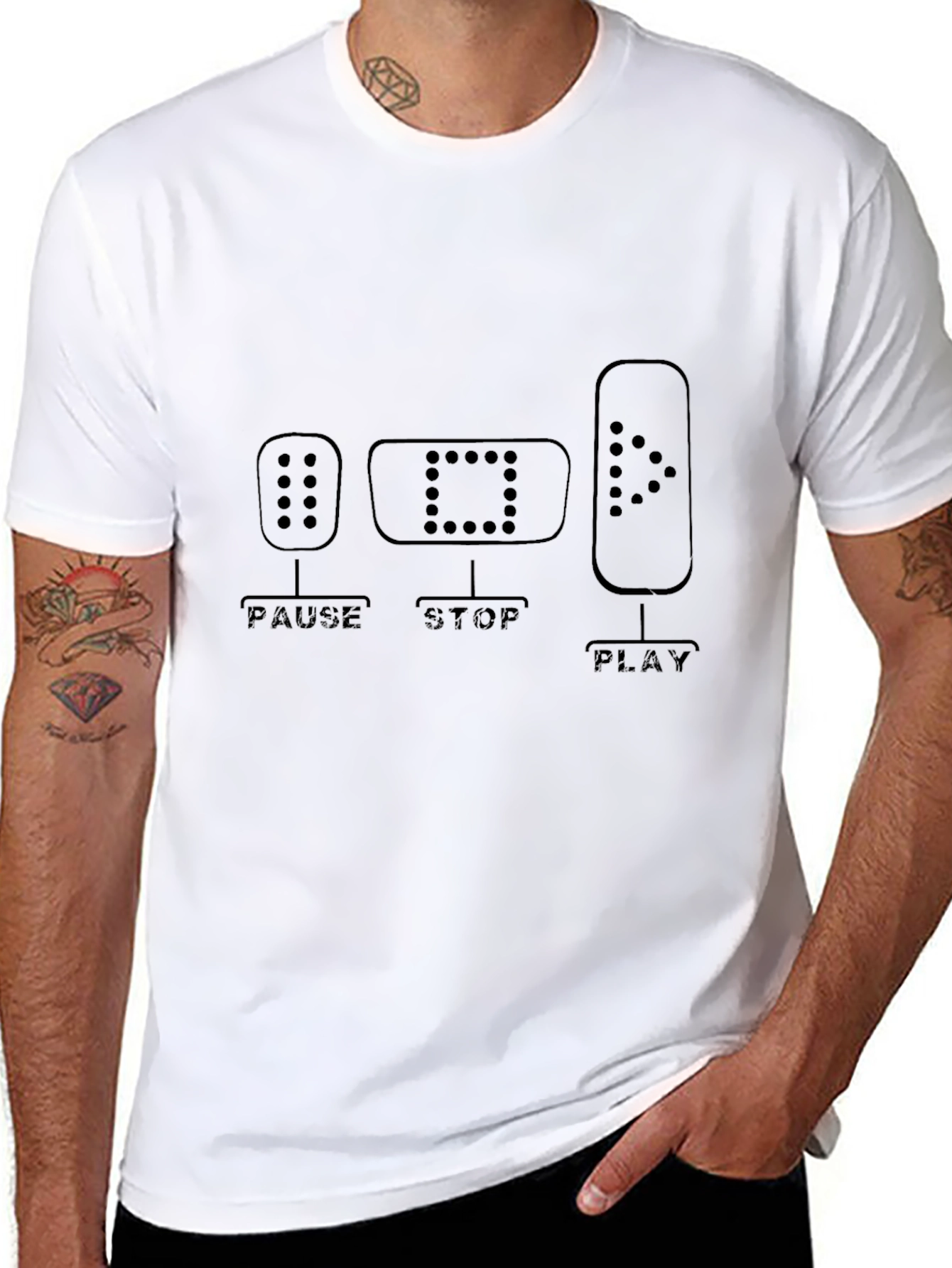 Pause Stop Play Graphic Tee - Music Lover Shirt