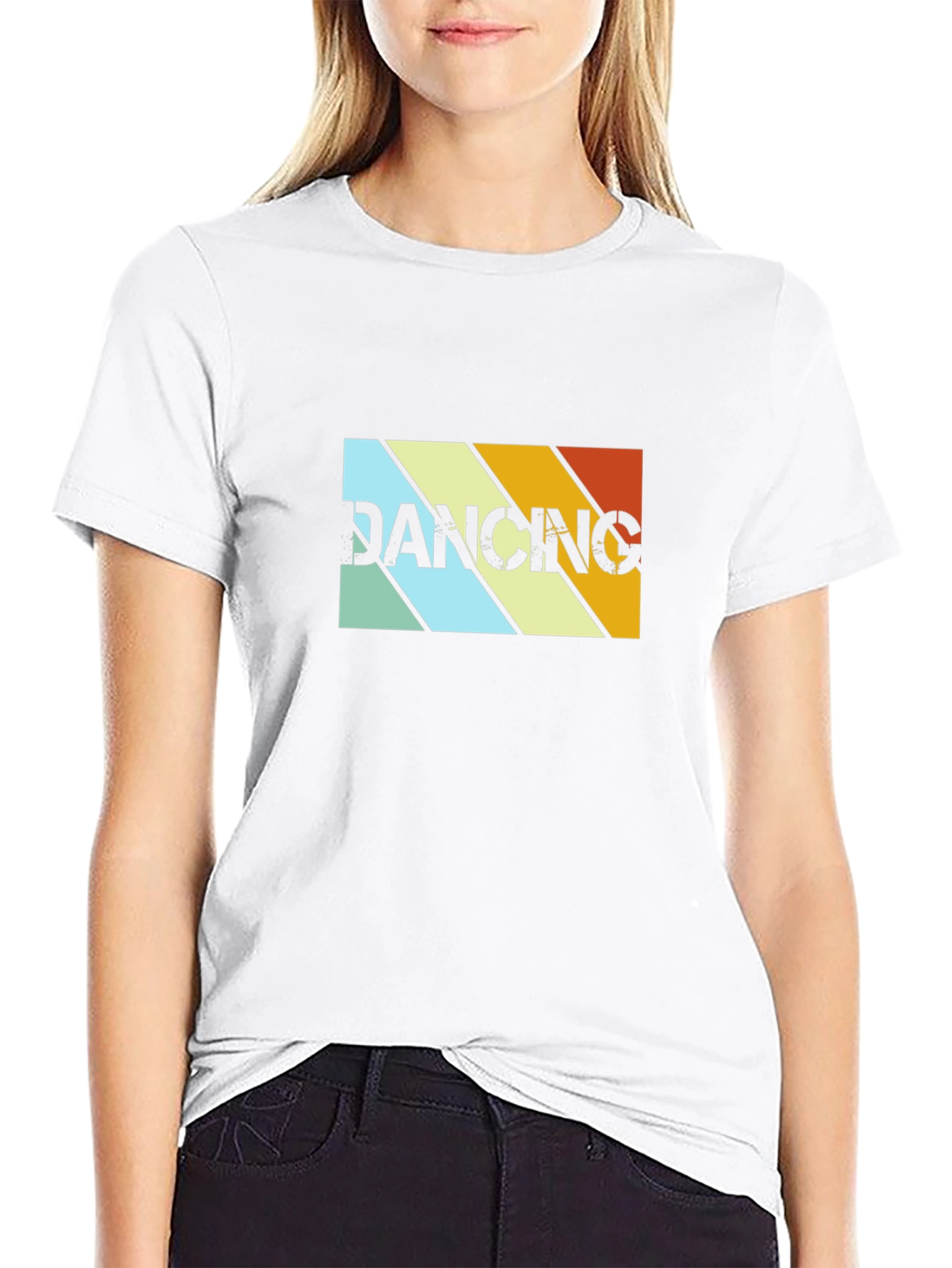 Retro Dancing Graphic Tee - Black Cotton T-Shirt