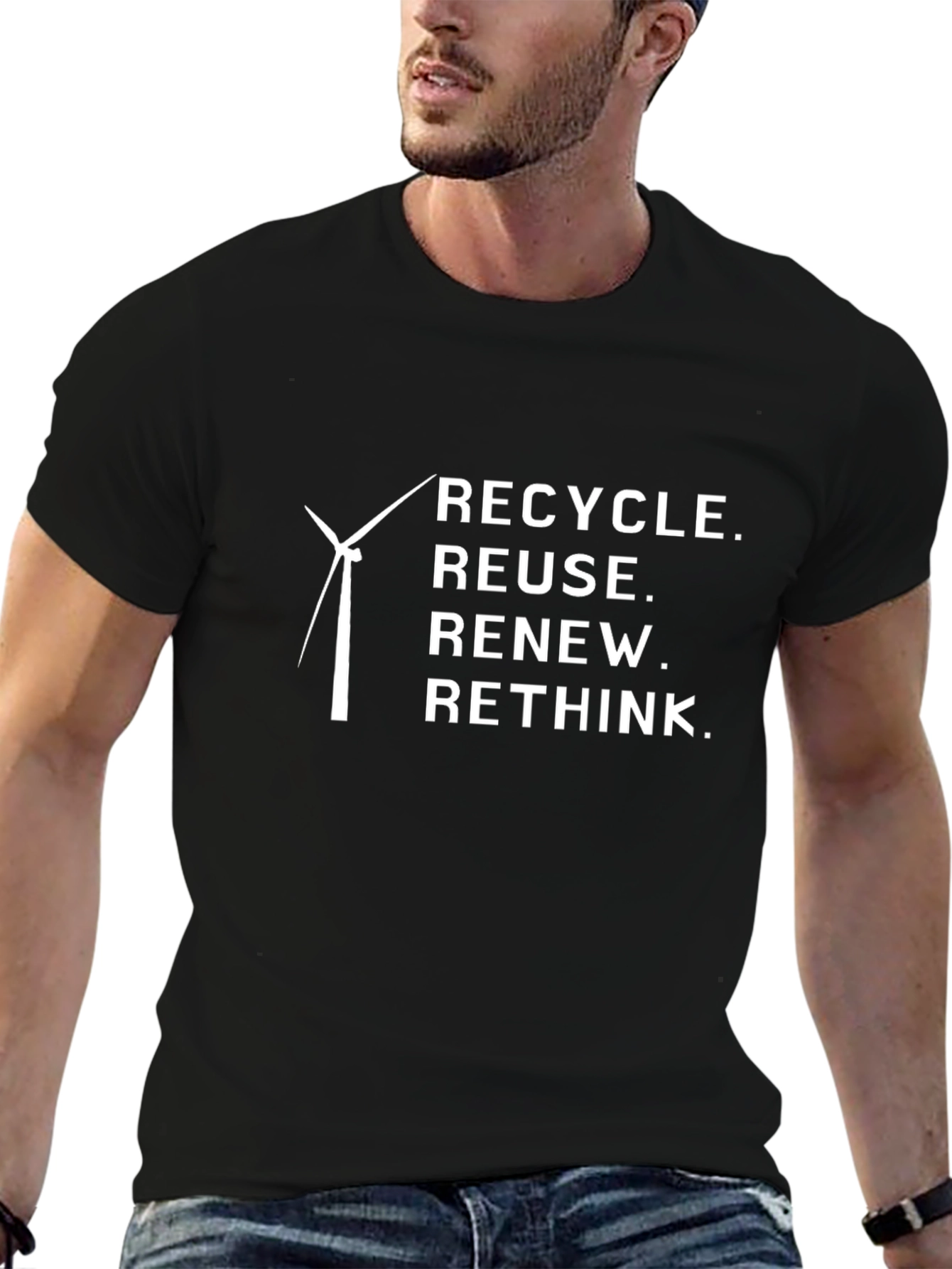 Eco-Friendly Recycle Reuse Renew Rethink Black T-Shirt