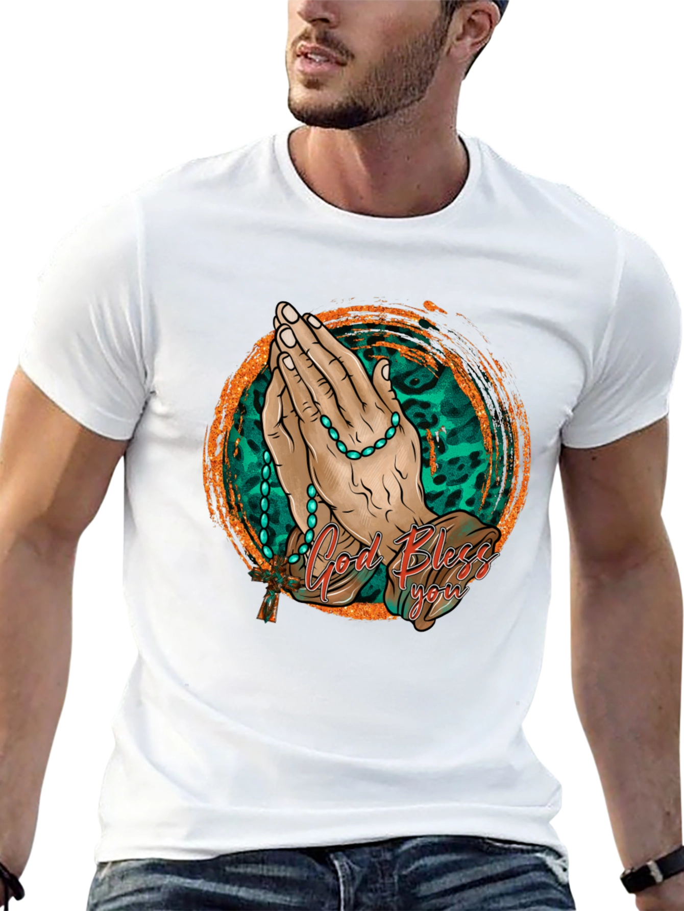 God Bless You Prayer Hands Graphic Tee