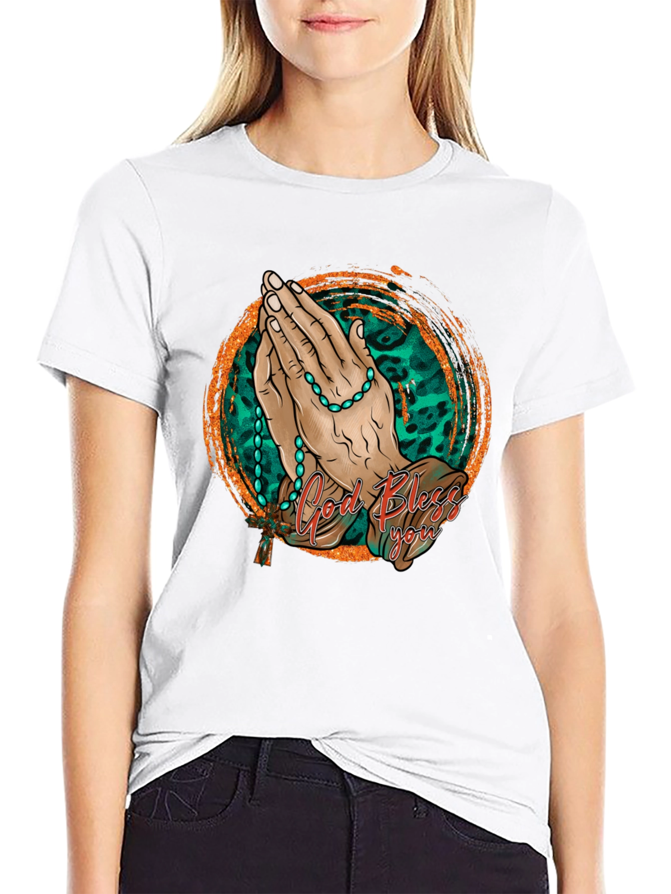 God Bless You Prayer Hands Graphic Tee